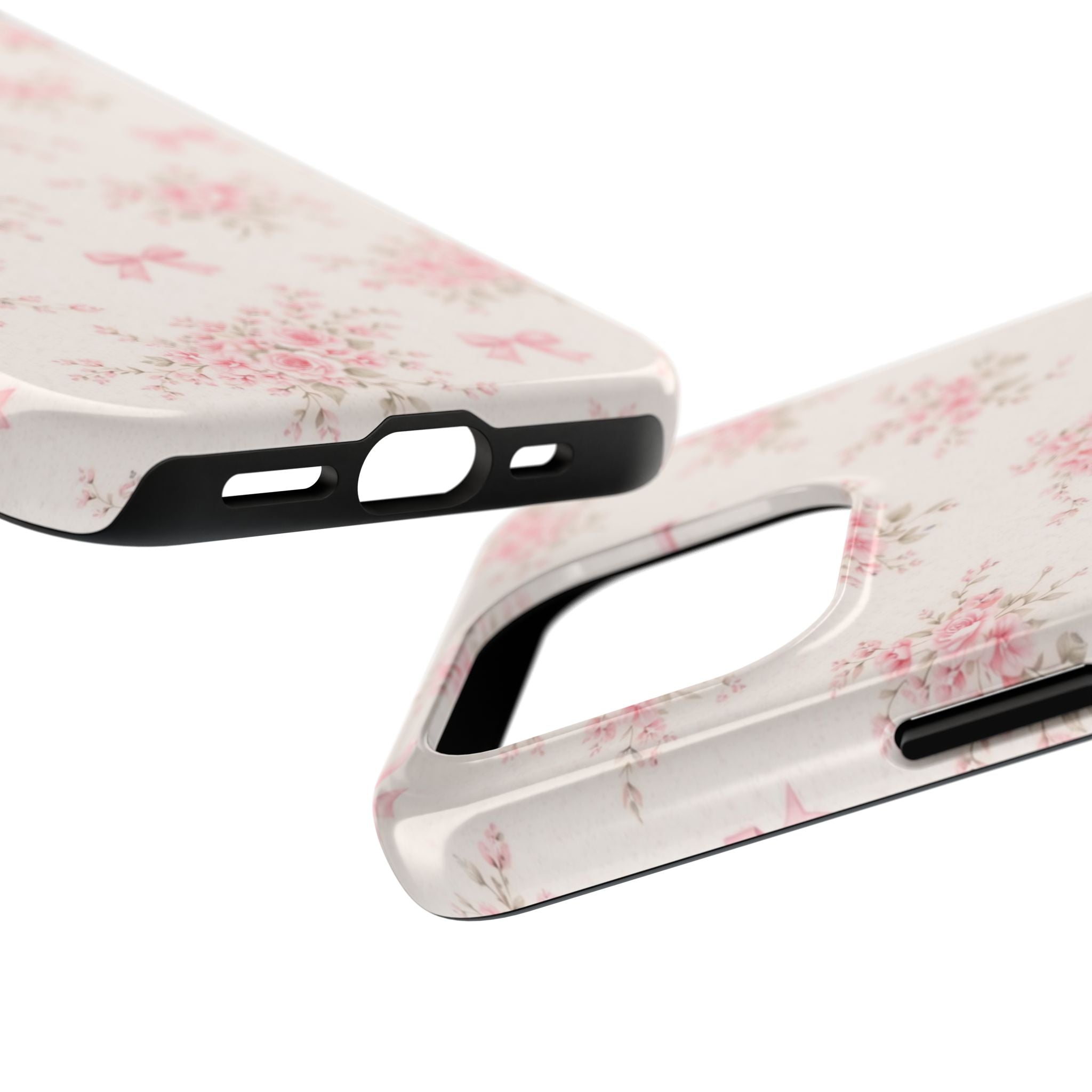 Pink Floral Bouquet iPhone Case, Vintage Roses Bows Pastel Pattern