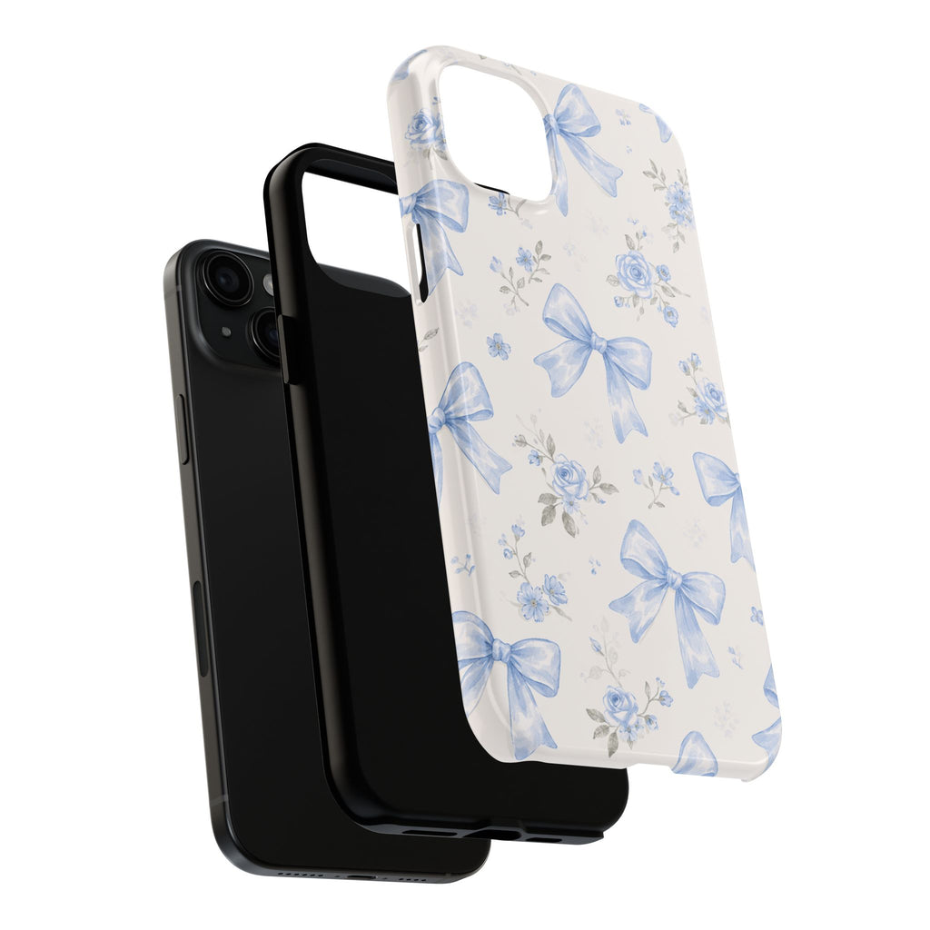Blue Watercolor Bows iPhone Case, Floral Bow Pattern