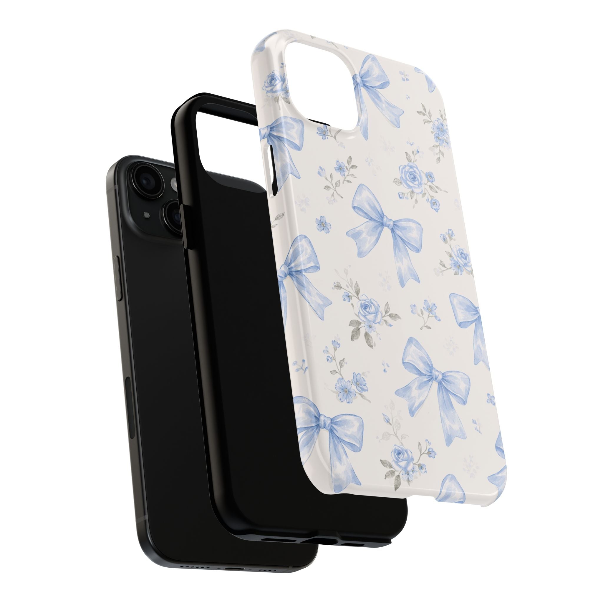 Blue Watercolor Bows iPhone Case, Floral Bow Pattern