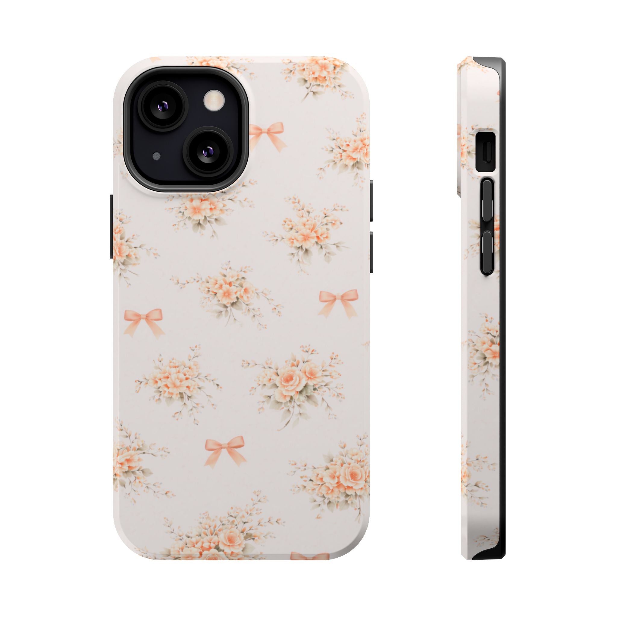 Vintage Peach Floral Bow iPhone Case | Magnetic Impact-Resistant Case