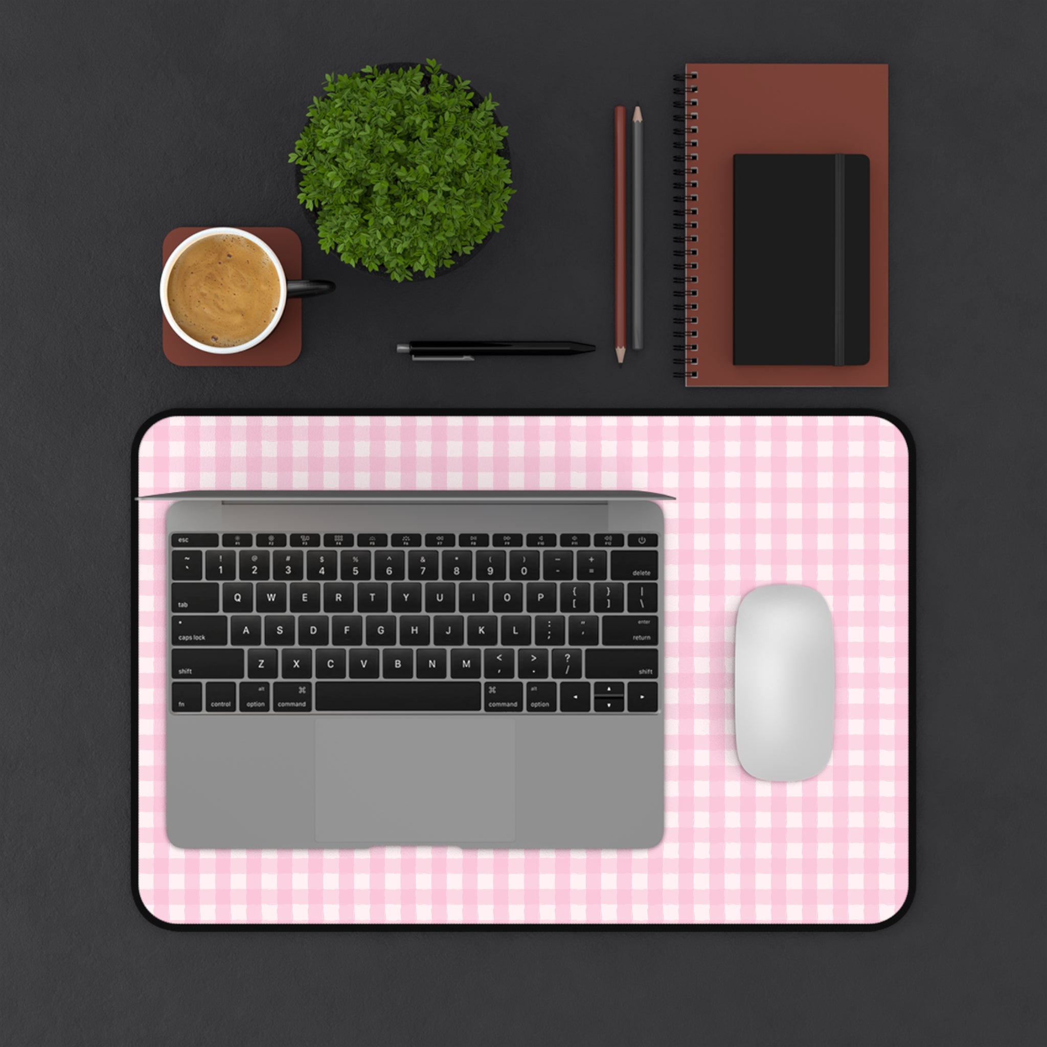 Pink Gingham Desk Mat – Cute Pastel Mousepad for Home Office & Study