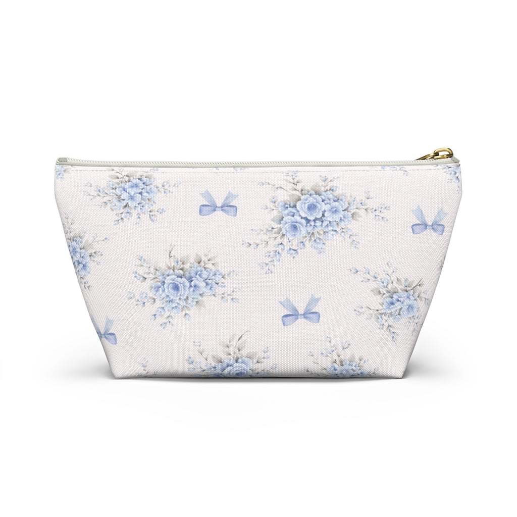 Blue Floral Bow Accessory Pouch