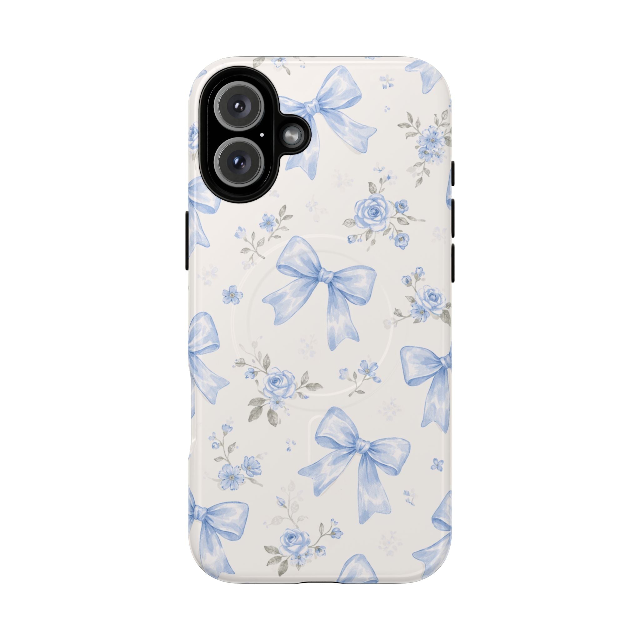 Floral Blue Bow iPhone Case – MagSafe Compatible