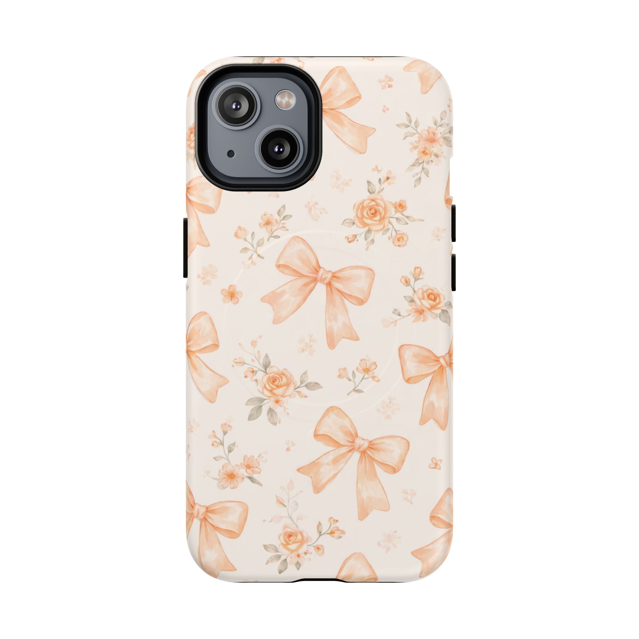 Floral Peach Bow iPhone Case – MagSafe Compatible