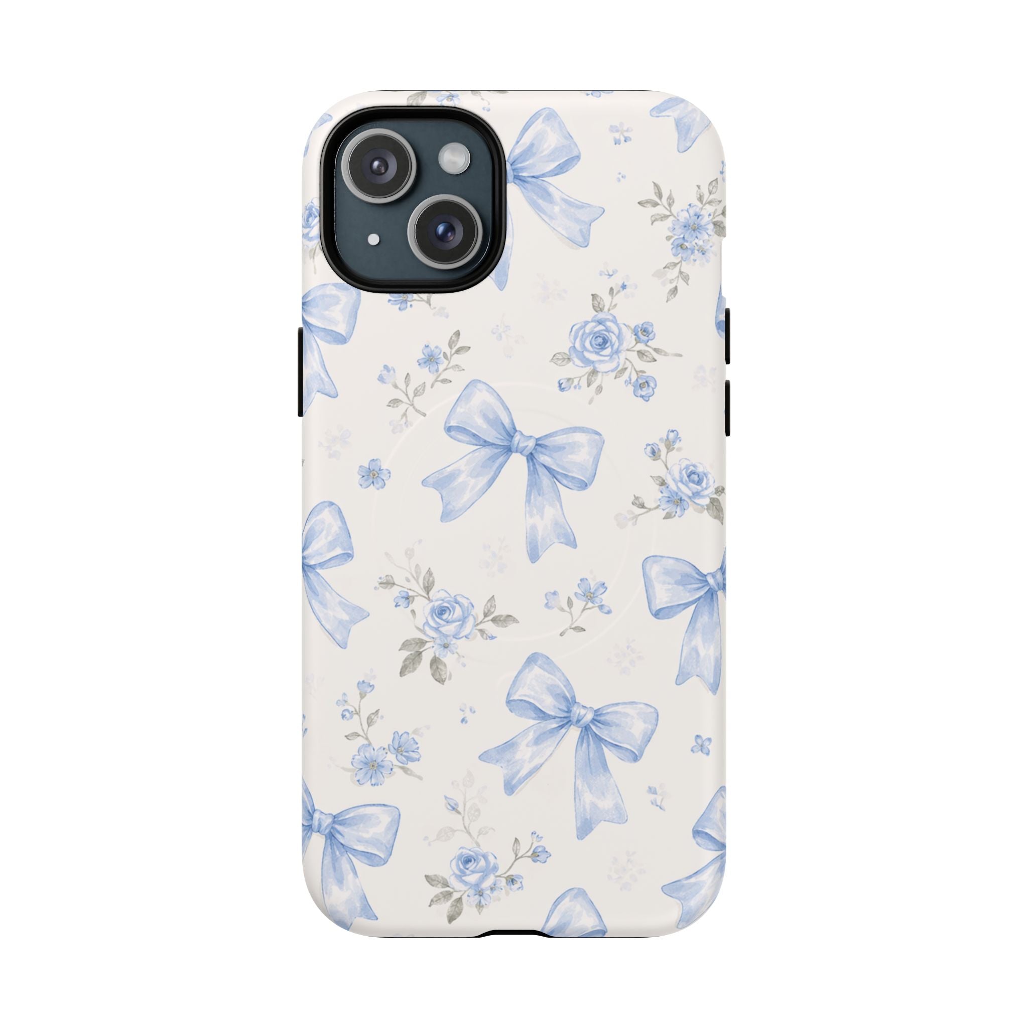 Floral Blue Bow iPhone Case – MagSafe Compatible