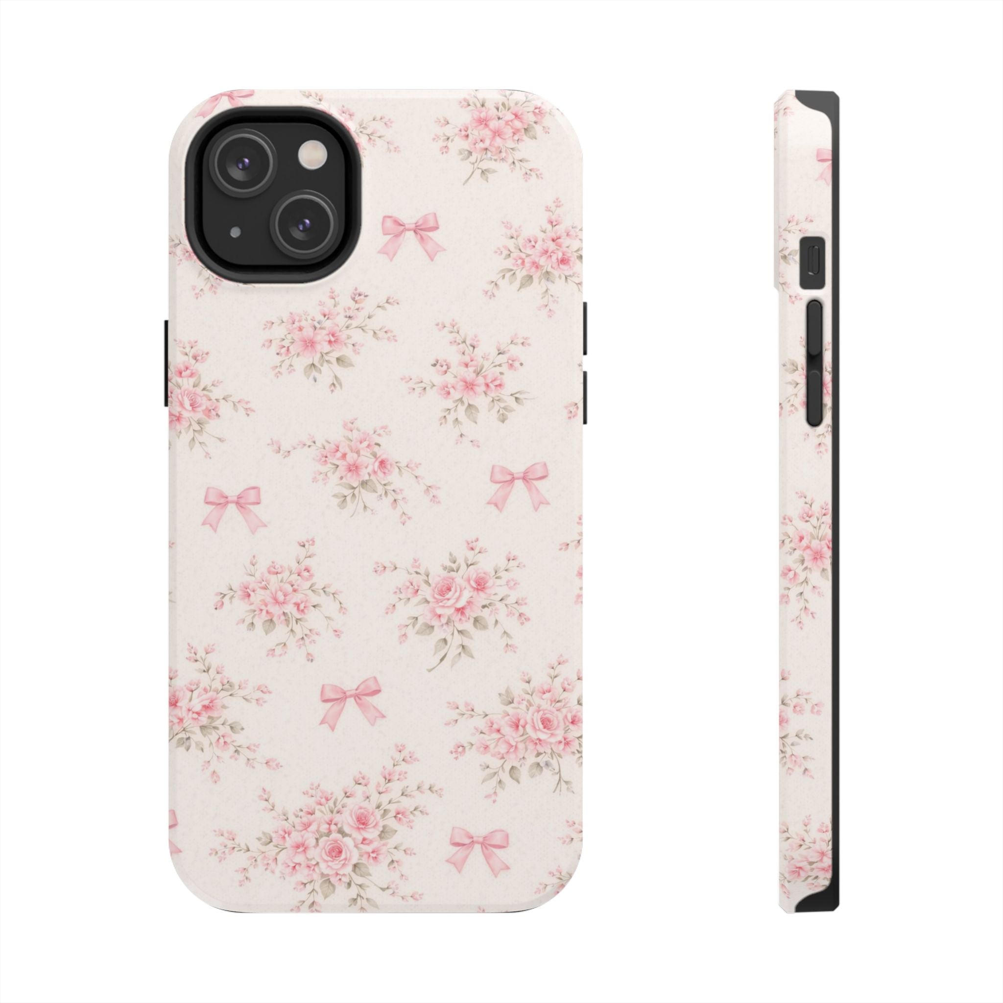 Pink Floral Bouquet iPhone Case, Vintage Roses Bows Pastel Pattern