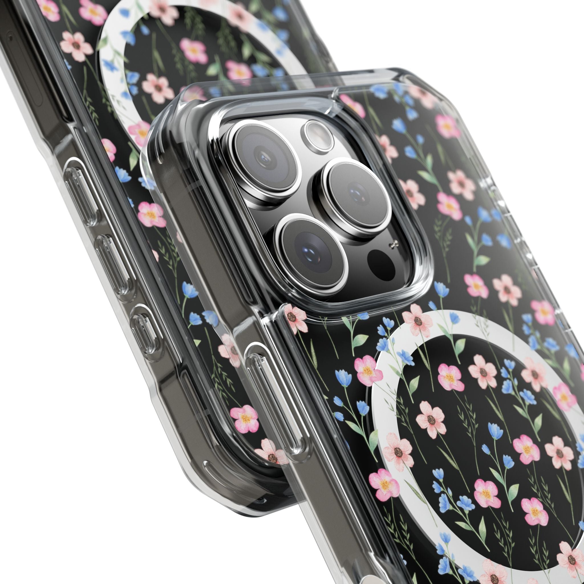 MagSafe Clear Phone Case — Pink Floral Pattern