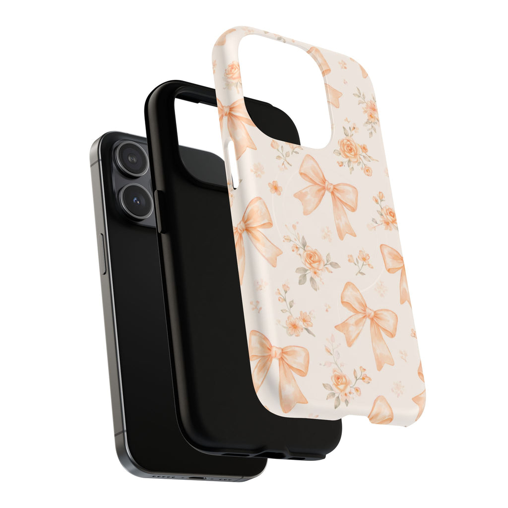 Floral Peach Bow iPhone Case – MagSafe Compatible