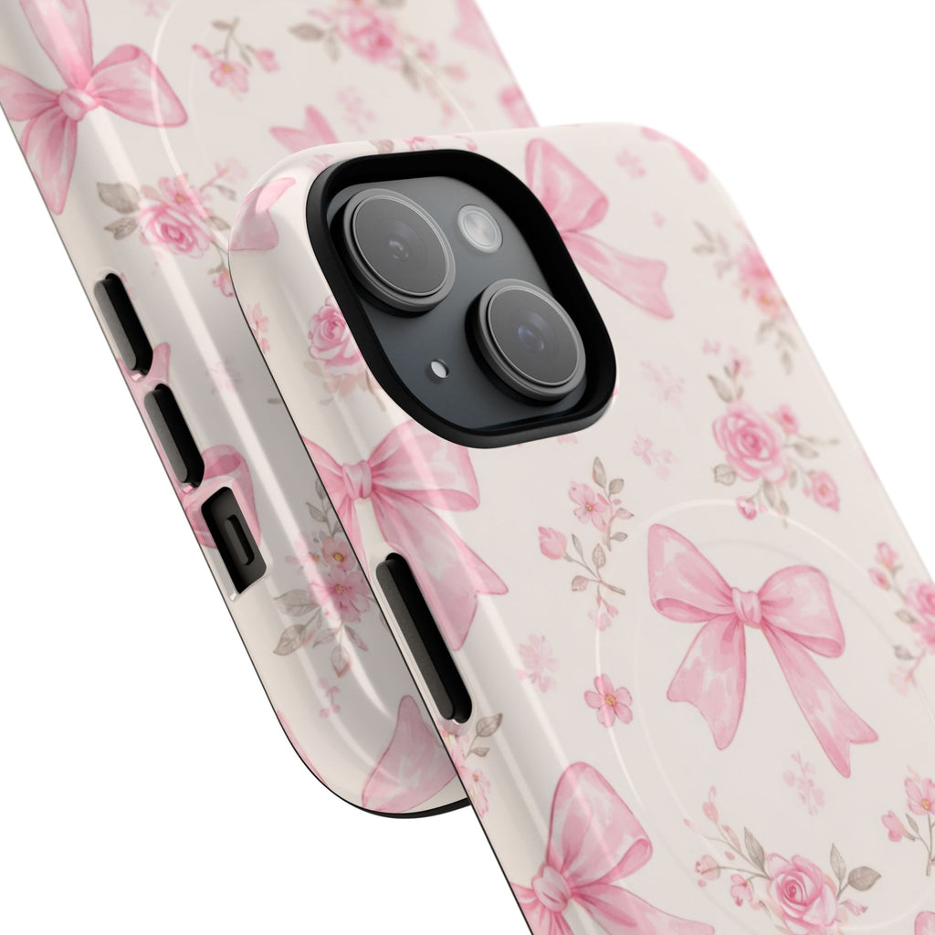 Pink Bow Floral iPhone Case – MagSafe Compatible