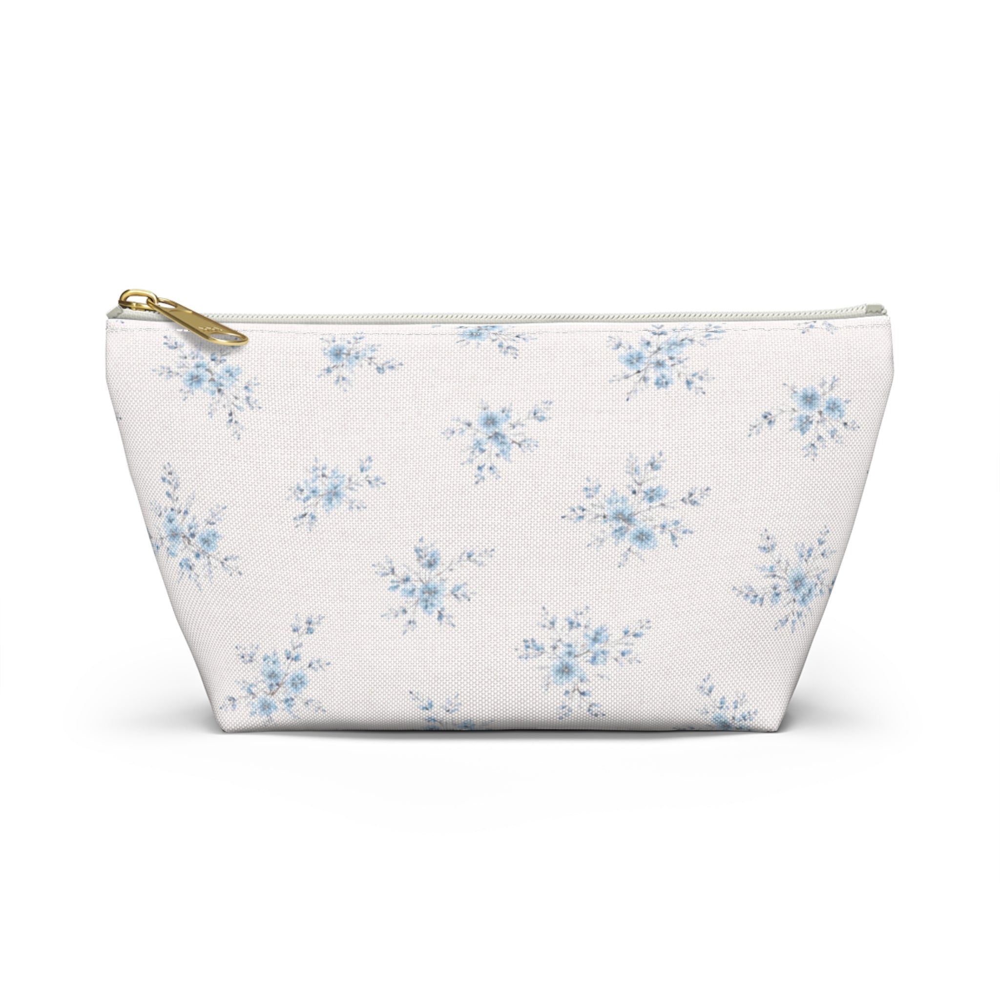 Blue Floral Pattern Accessory Pouch | T-Bottom Makeup Bag