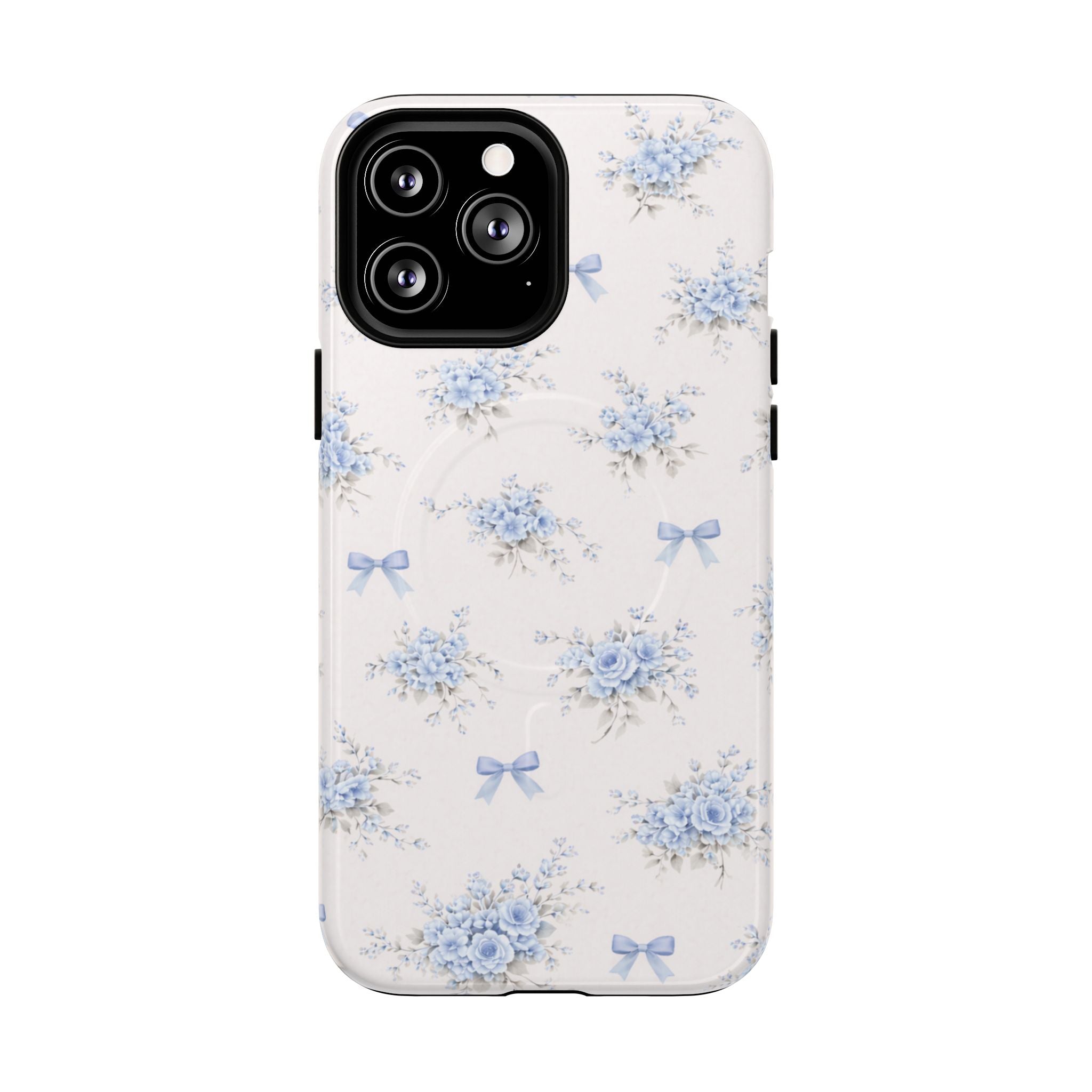 Blue Floral Bow iPhone Case – MagSafe Compatible