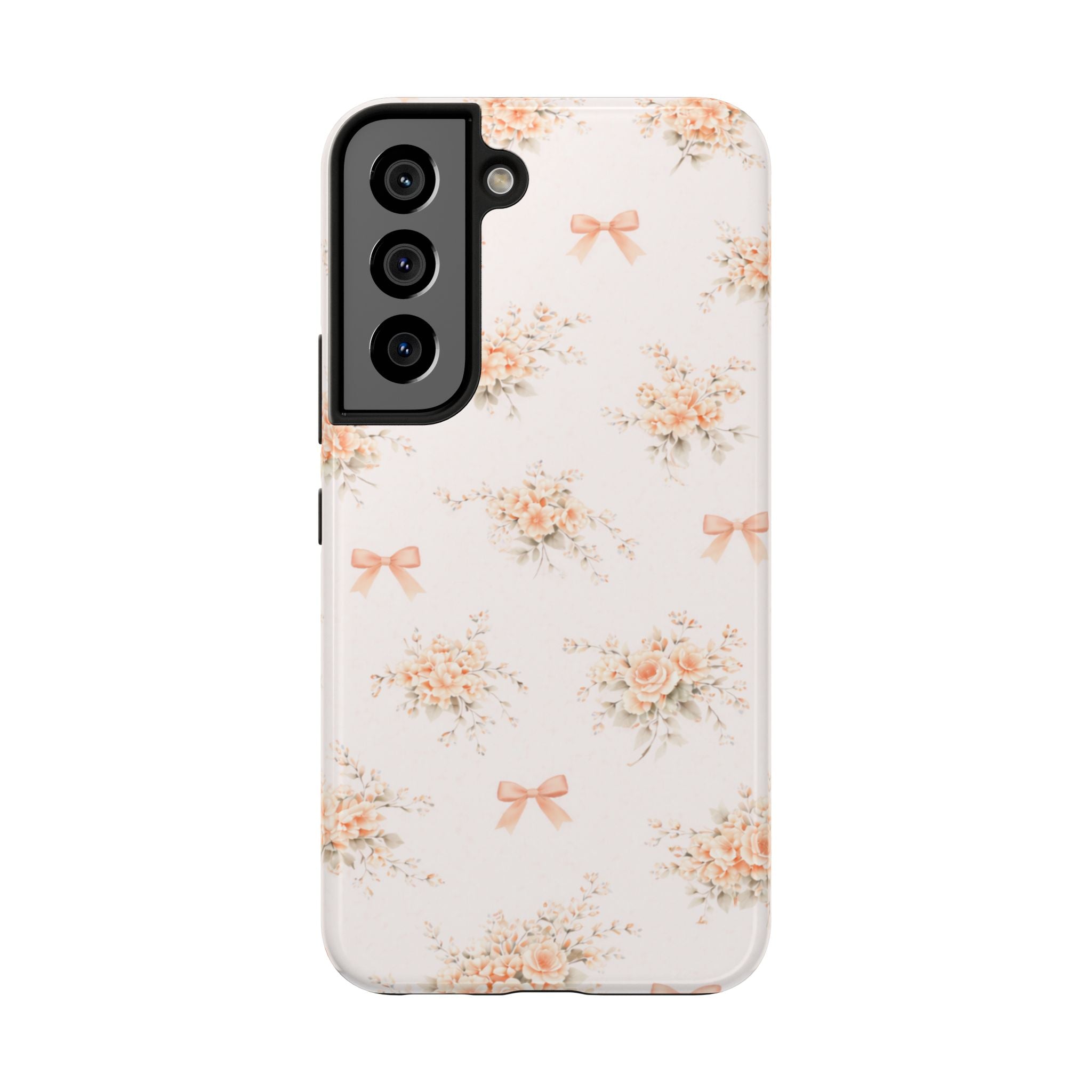 Vintage Peach Floral Bouquet Samsung Galaxy Case, Bow Pattern Pastel Floral