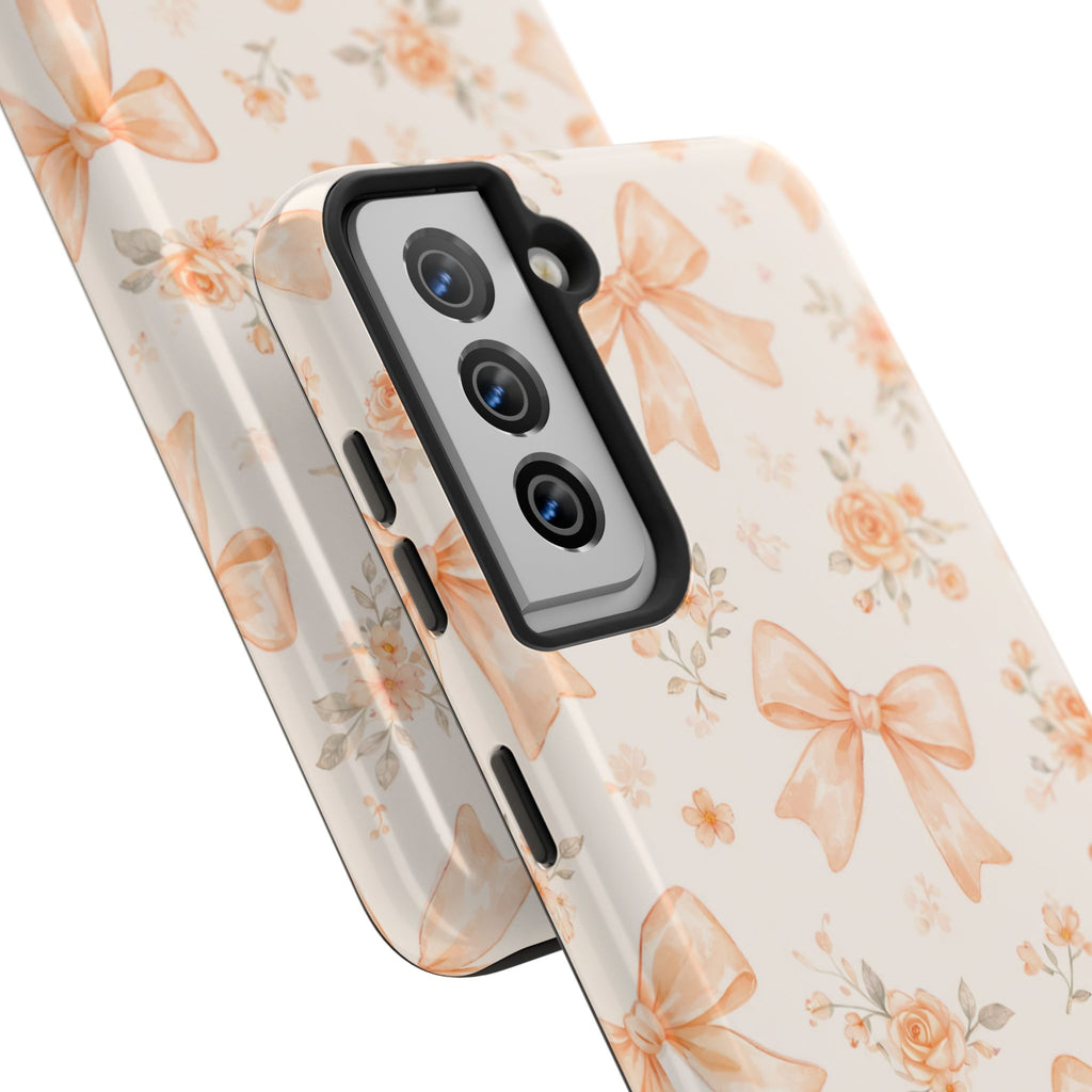 Peach Watercolor Bows Tough Phone Case, Floral Bow Pattern