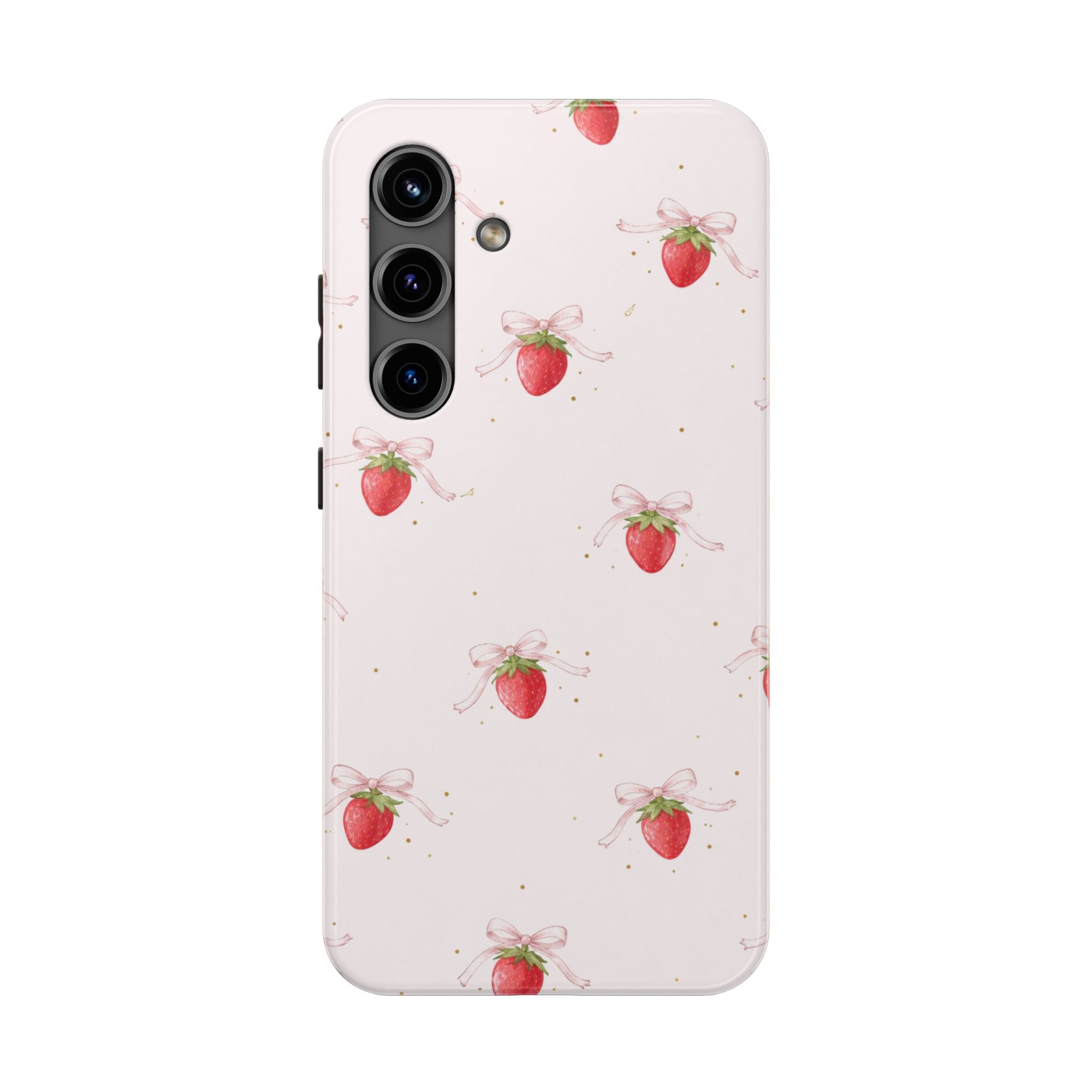 Red Strawberry Pattern Tough Phone Case, Bold Fruit Print