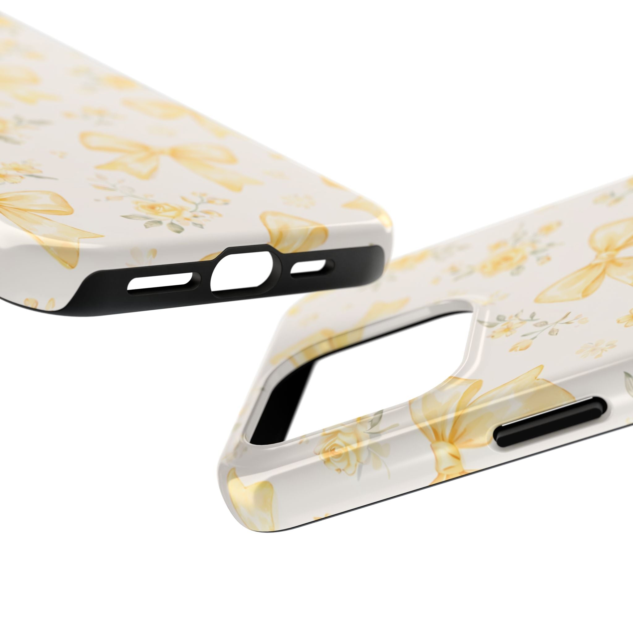 Yellow Bow Floral Phone Case, Cute Yellow Ribbon Pattern