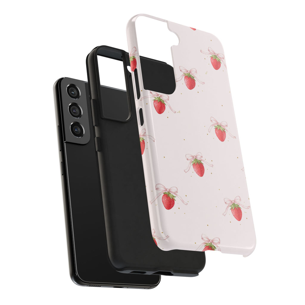 Red Strawberry Pattern Tough Phone Case, Bold Fruit Print