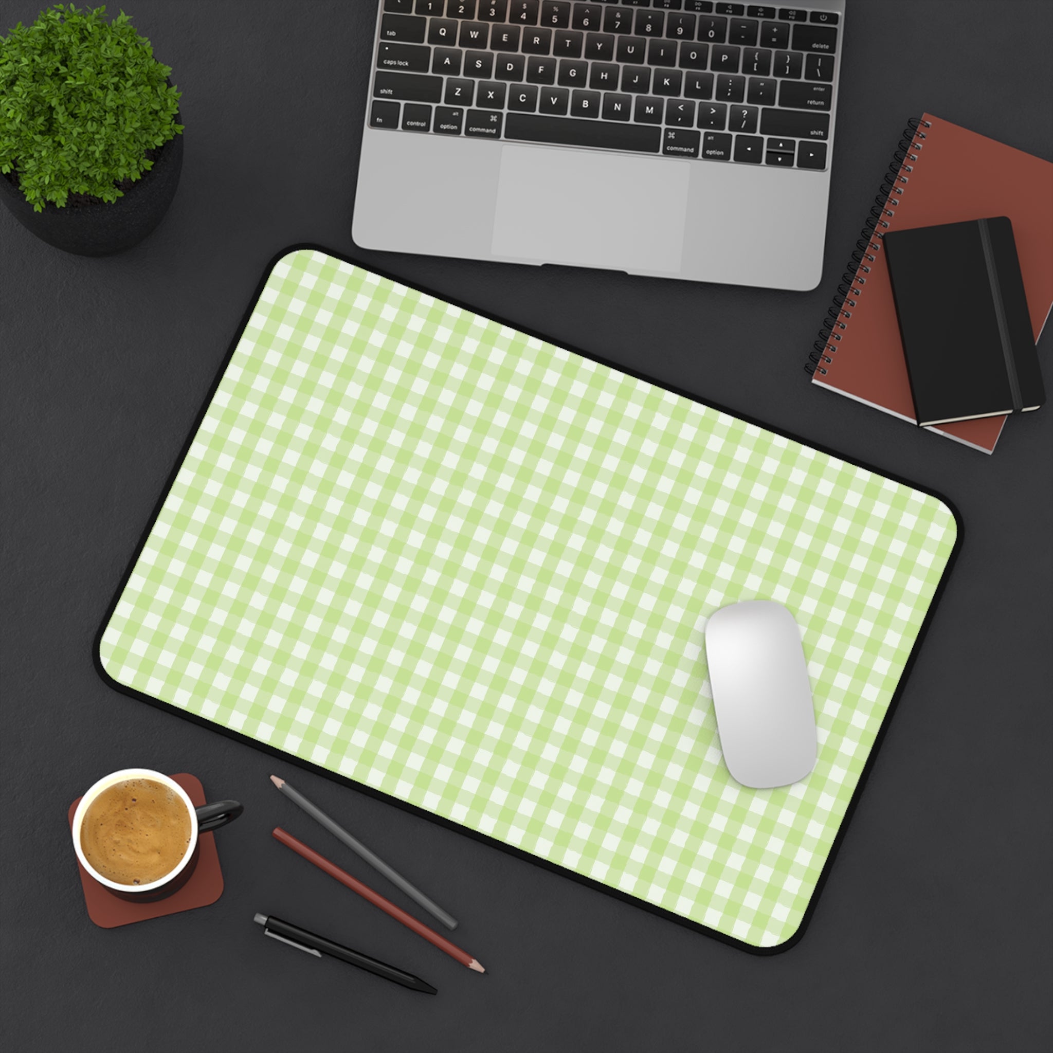 Pastel Green Gingham Desk Mat – Soft Check Pattern Mousepad for Home Office & Study