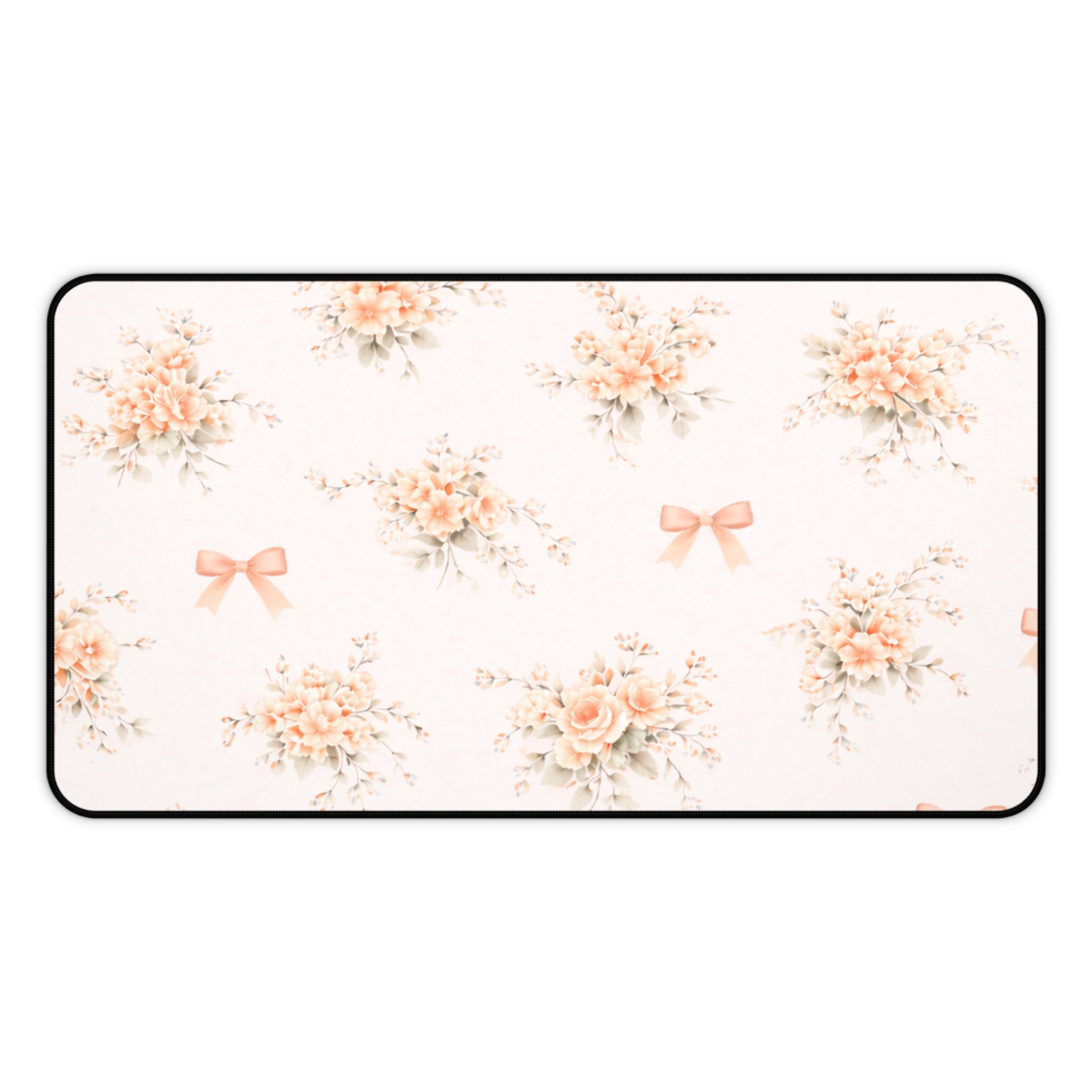 Vintage Peach Floral Bouquet Desk Mat | Roses and Bows Mousepad