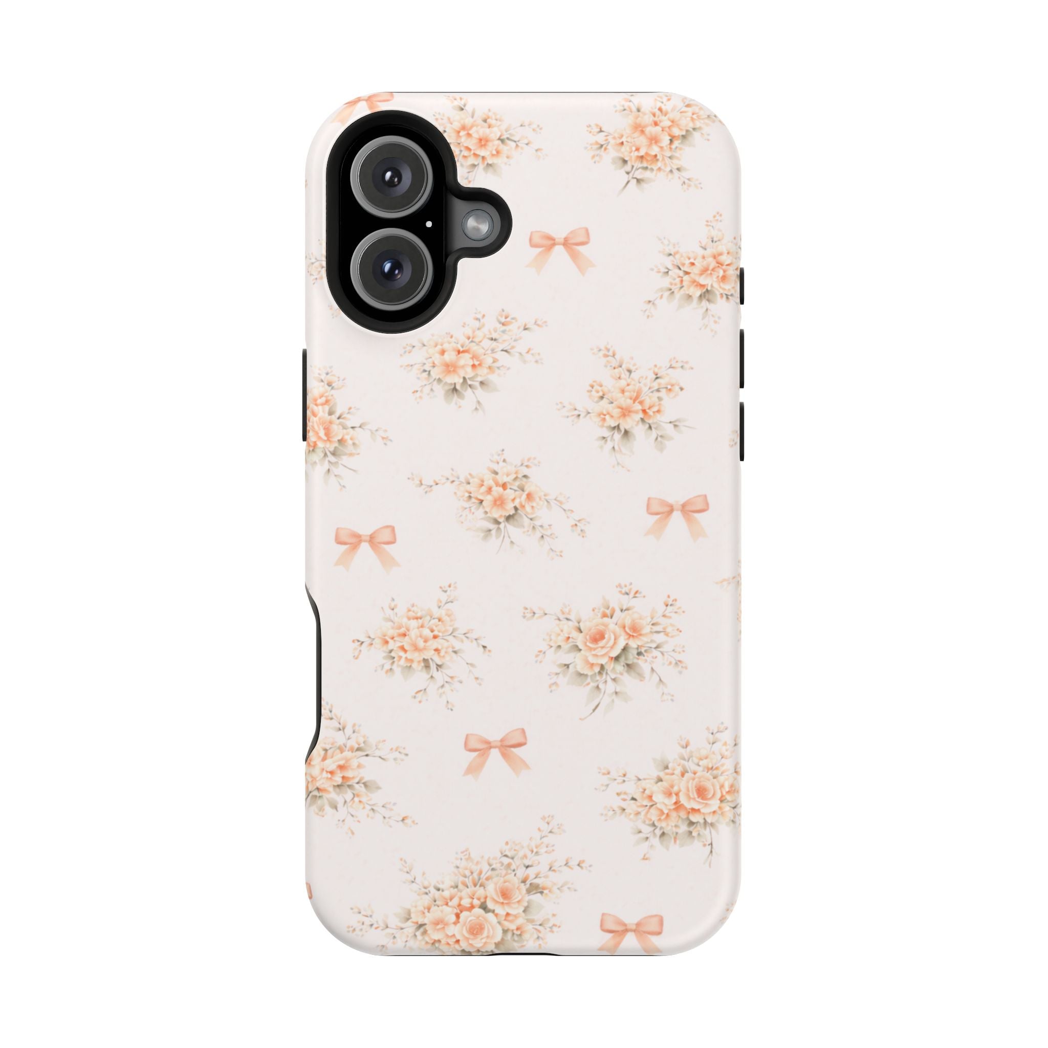 Vintage Peach Floral Bow iPhone Case | Magnetic Impact-Resistant Case