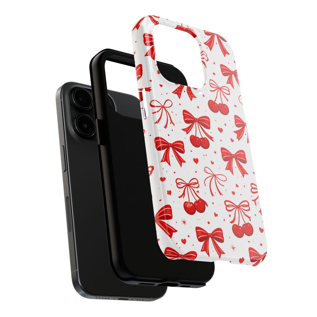 Red Cherry Bows Tough Phone Case, Cherry Pattern Phone Case
