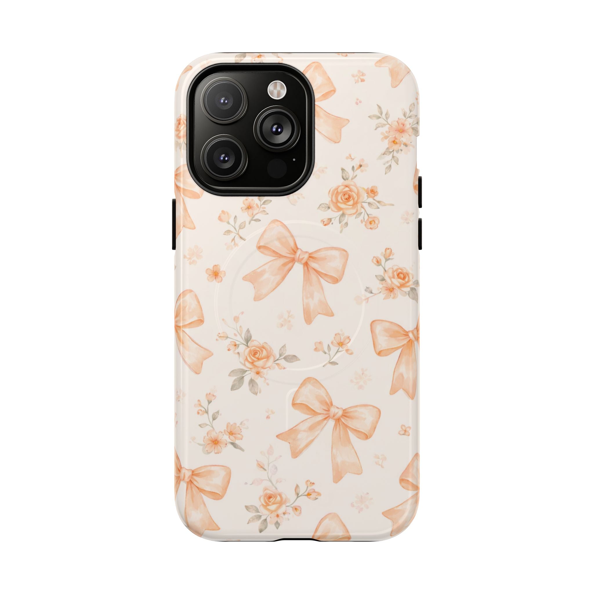 Floral Peach Bow iPhone Case – MagSafe Compatible