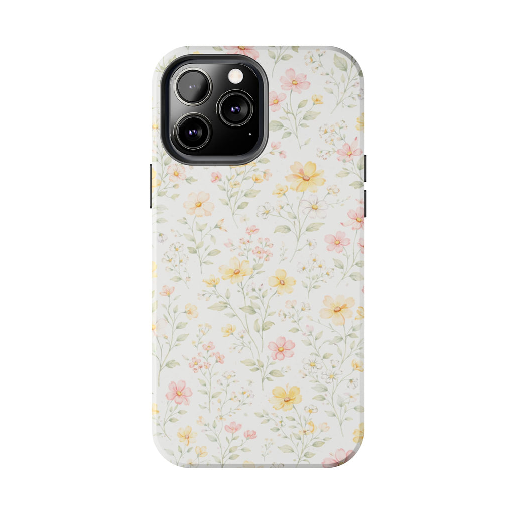 Delicate Pastel Wildflowers Tough Phone Case, Floral Botanical Pattern