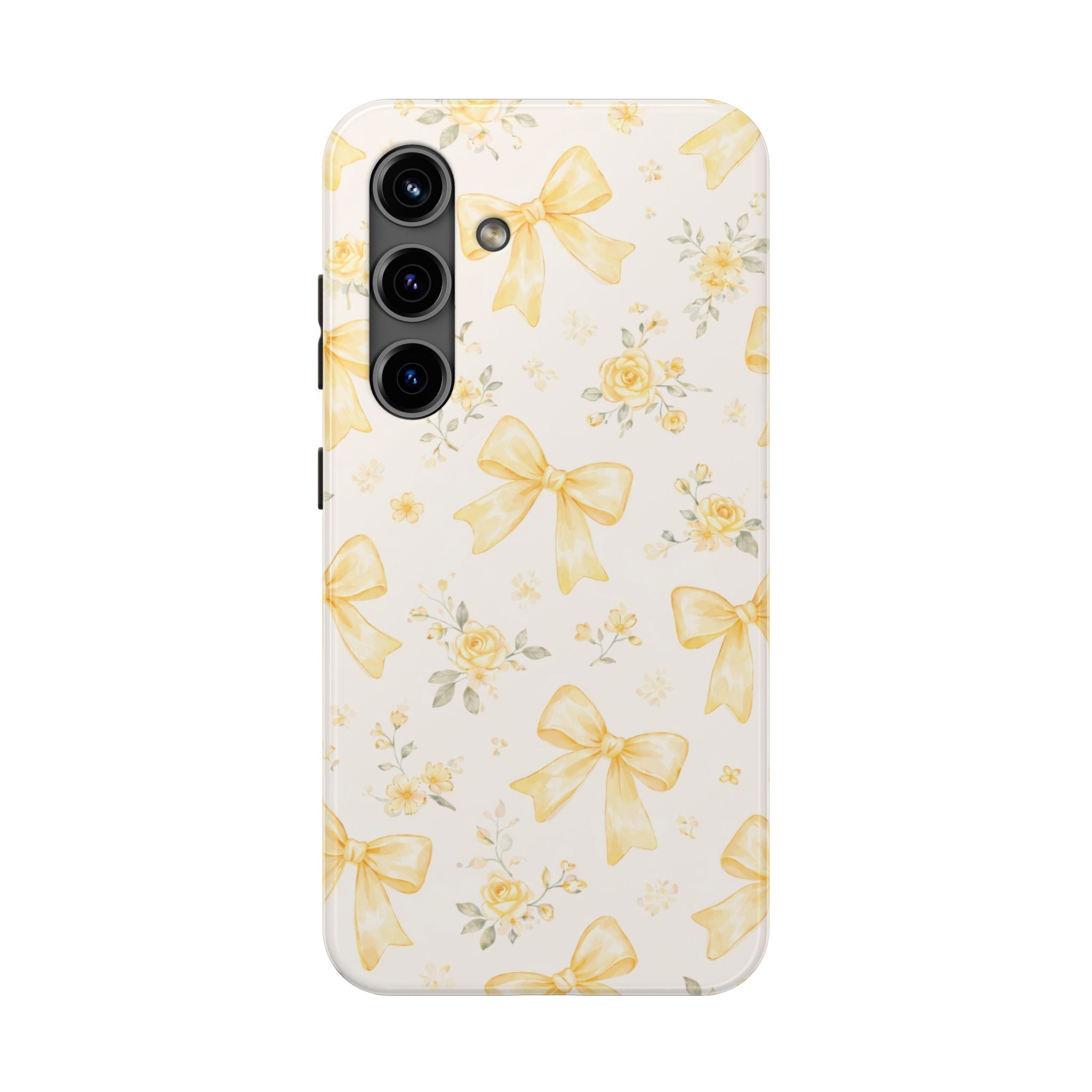 Yellow Watercolor Bows Tough Phone Case, Floral Pattern