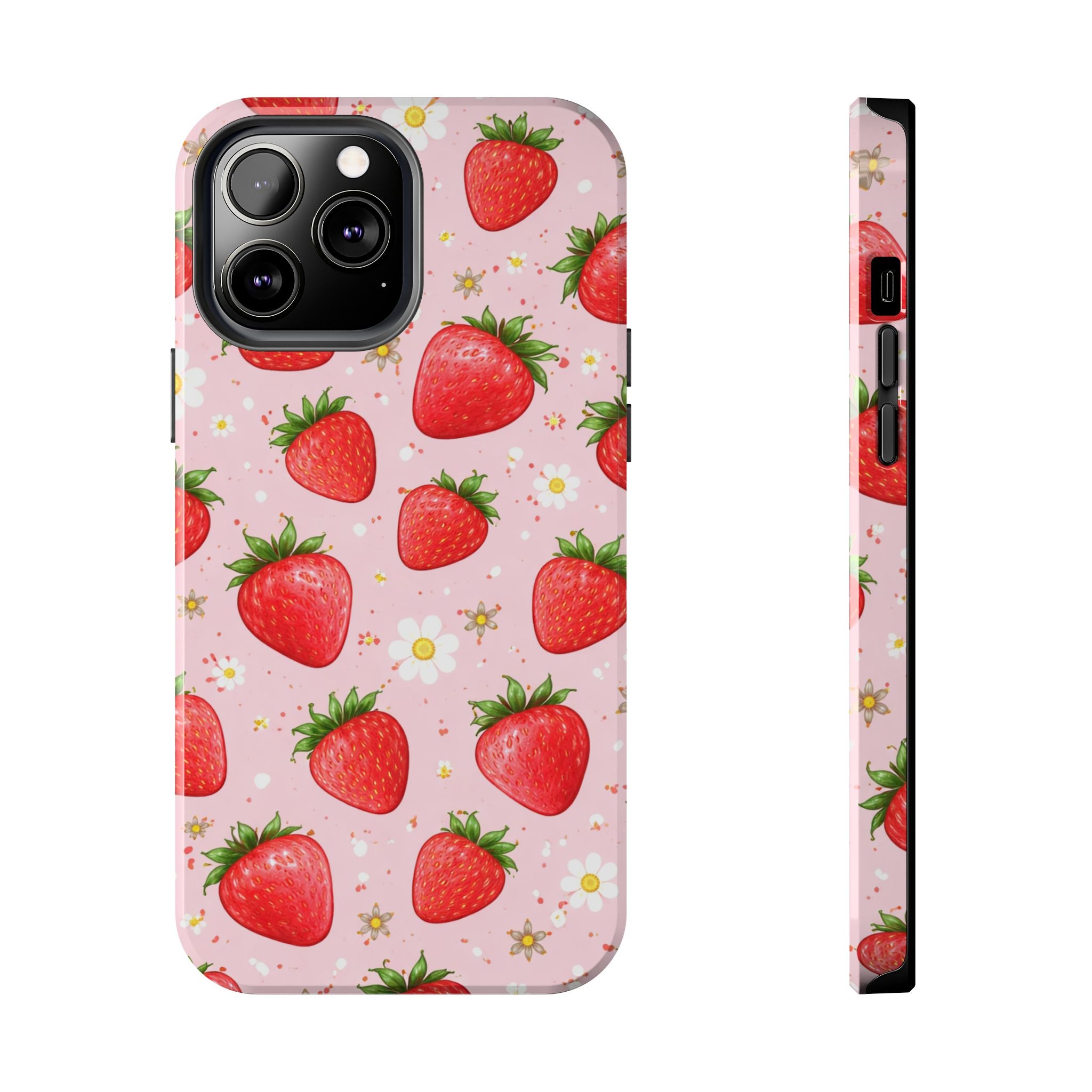Pink Strawberry Print Phone Case, Soft Fruit Pattern