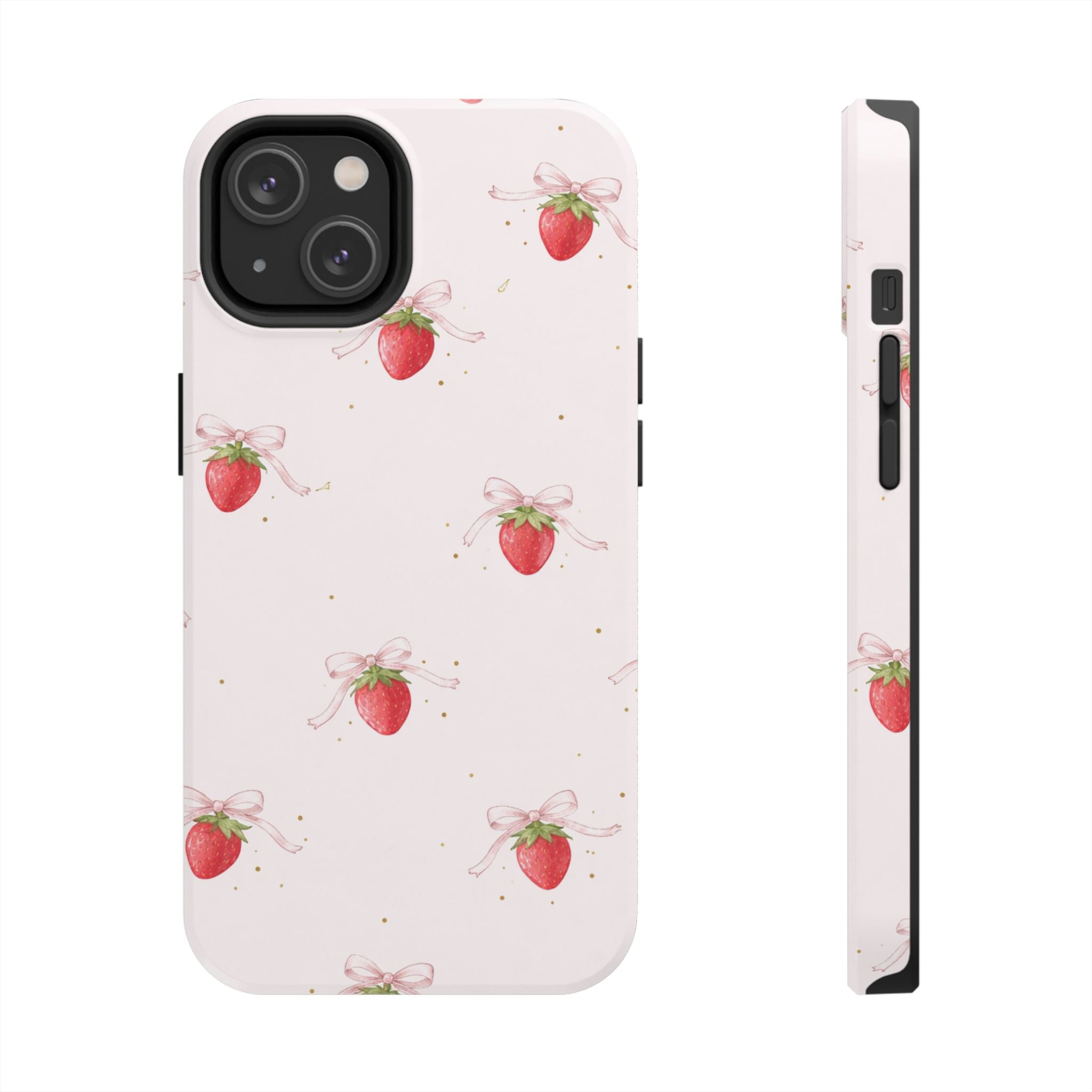 Pink Strawberry Pattern Tough Phone Case, Pastel Fruit Print