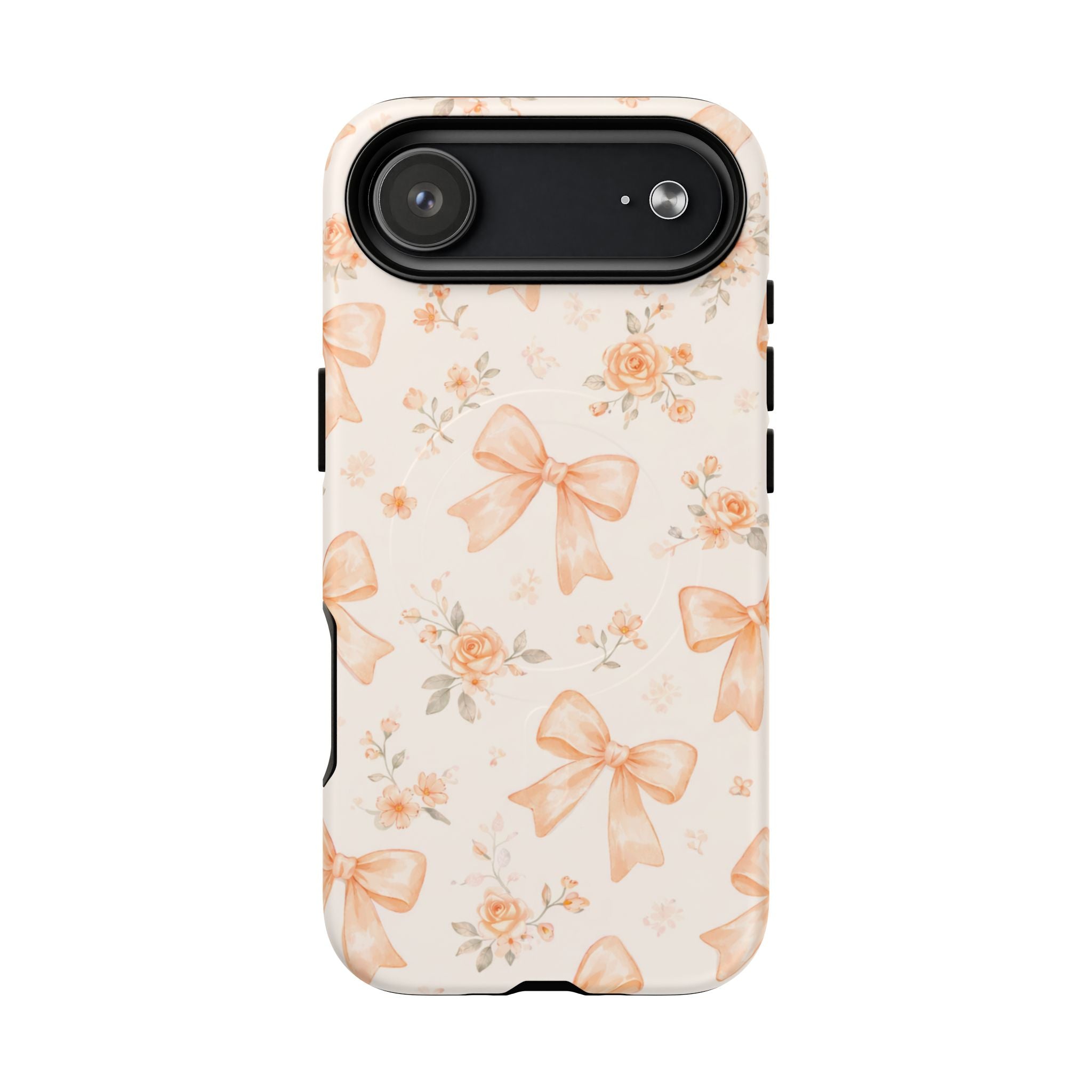 Floral Peach Bow iPhone Case – MagSafe Compatible
