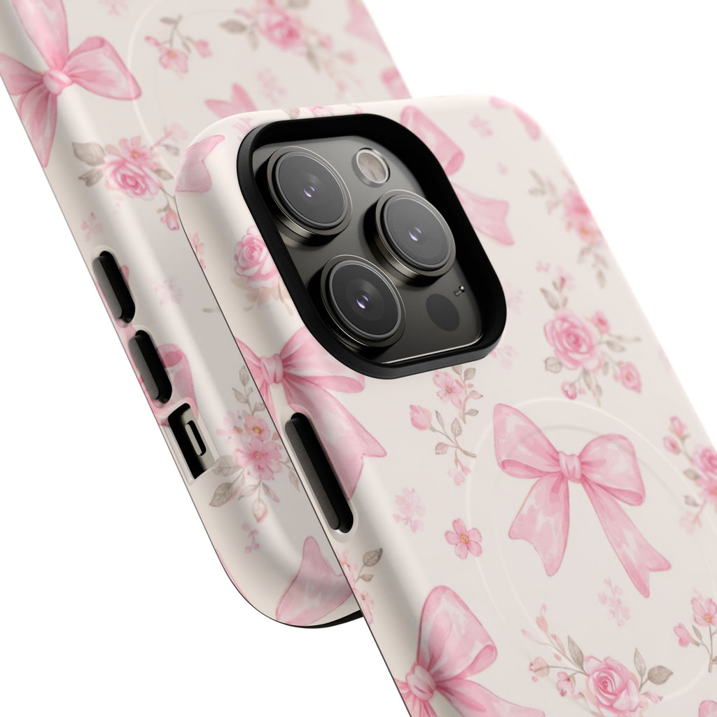 Pink Bow Floral iPhone Case – MagSafe Compatible