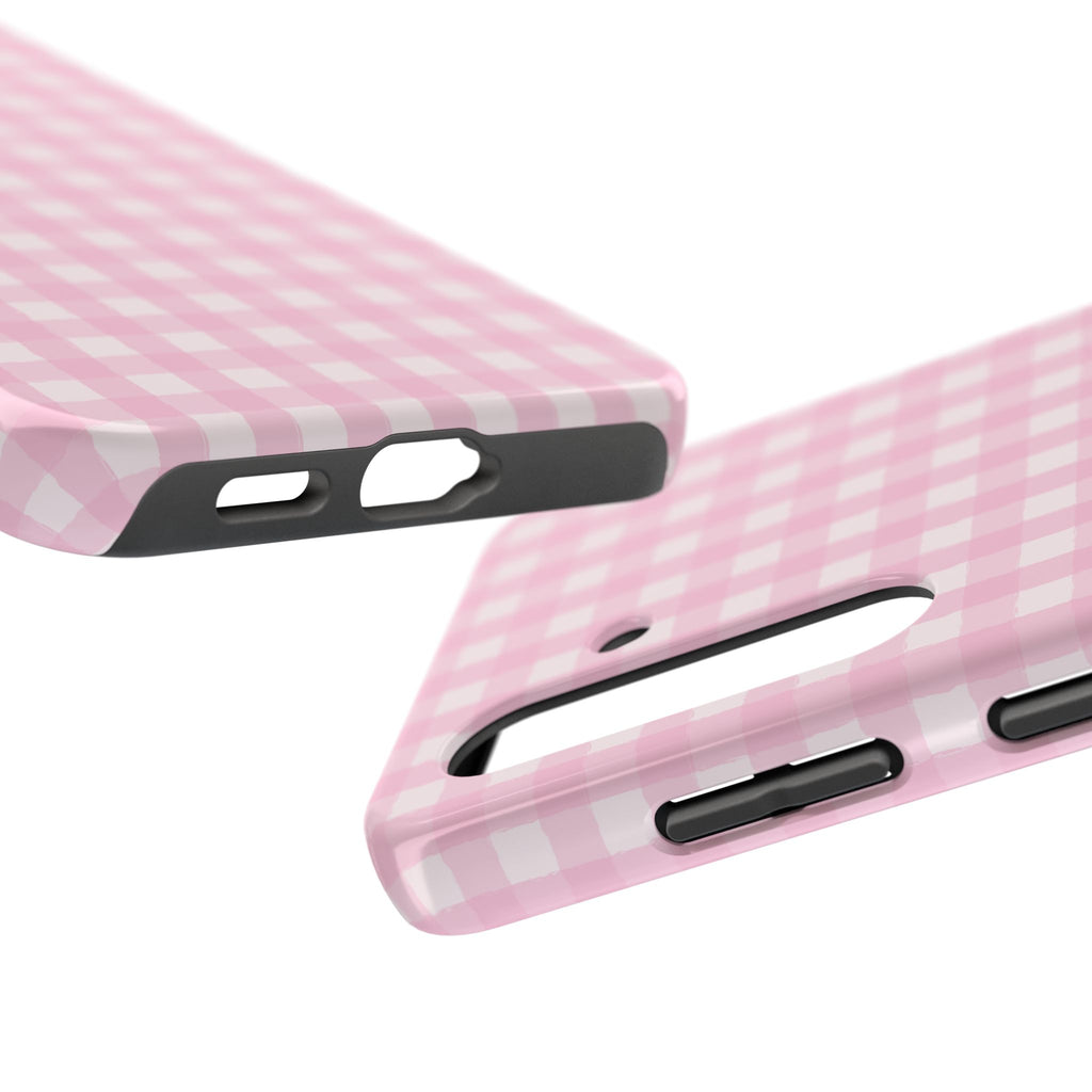 Pink Gingham Tough Samsung Case – Protective Check Pattern Cover for Women & Teens