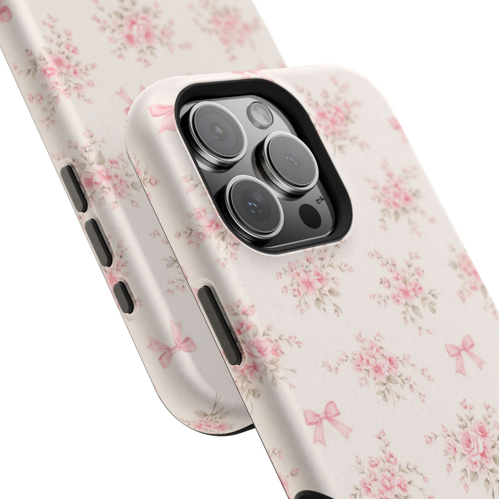 Pink Floral Bow Pattern Cases | Magnetic Impact-Resistant iPhone Case