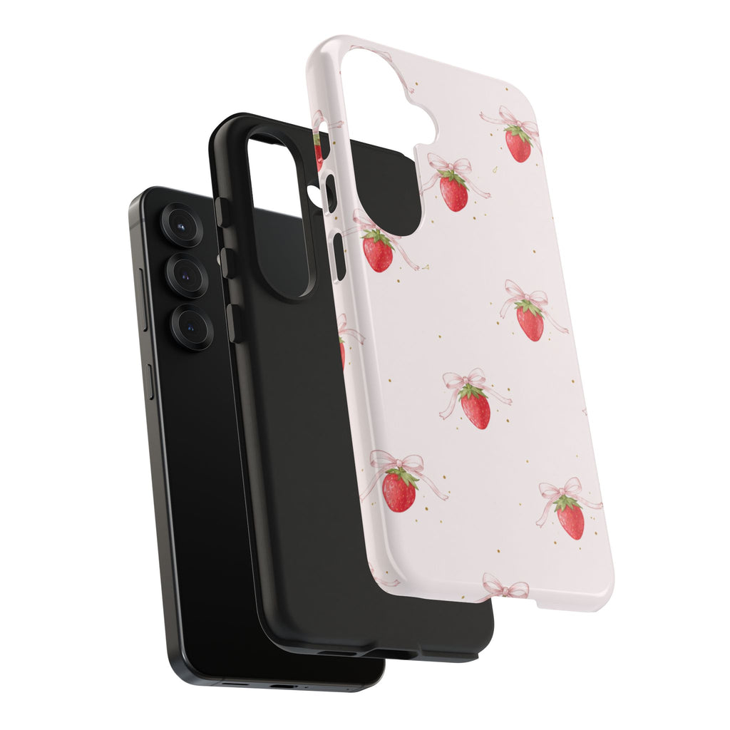 Red Strawberry Pattern Tough Phone Case, Bold Fruit Print