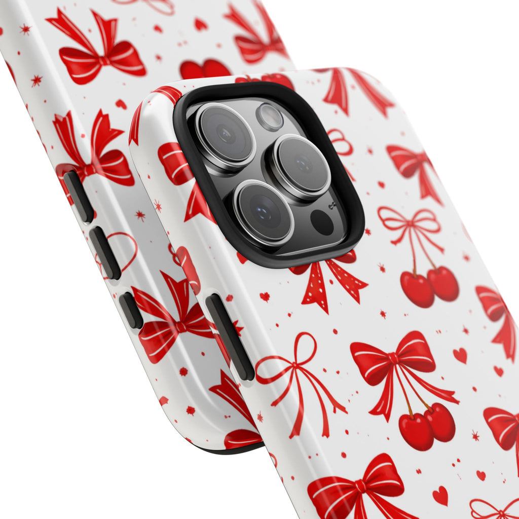 Red Cherry Bows Tough Phone Case, Cherry Pattern Phone Case