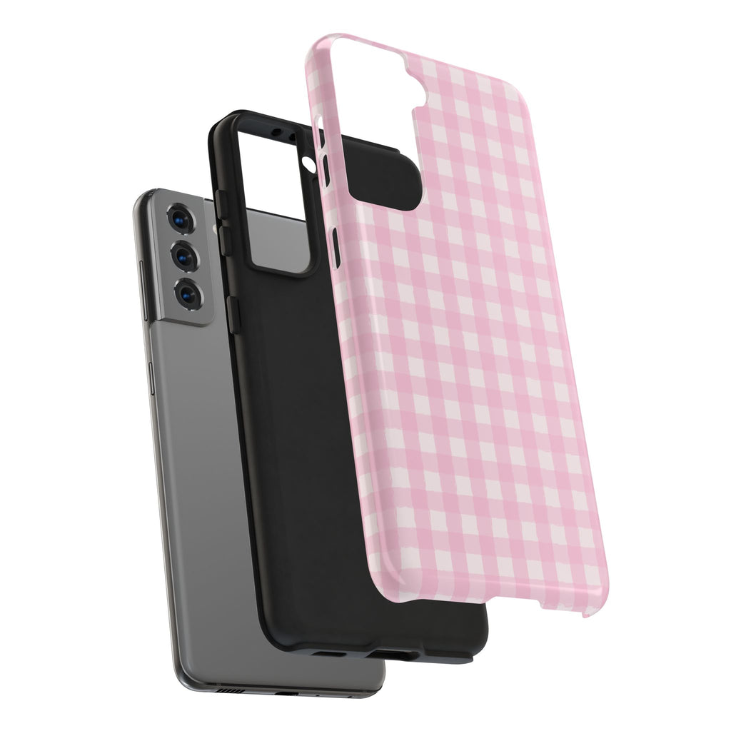 Pink Gingham Tough Samsung Case – Protective Check Pattern Cover for Women & Teens