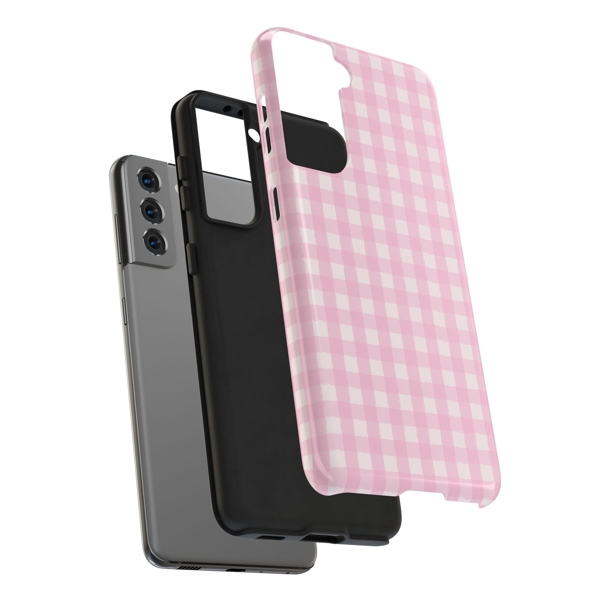 Pink Gingham Tough Samsung Case – Protective Check Pattern Cover for Women & Teens
