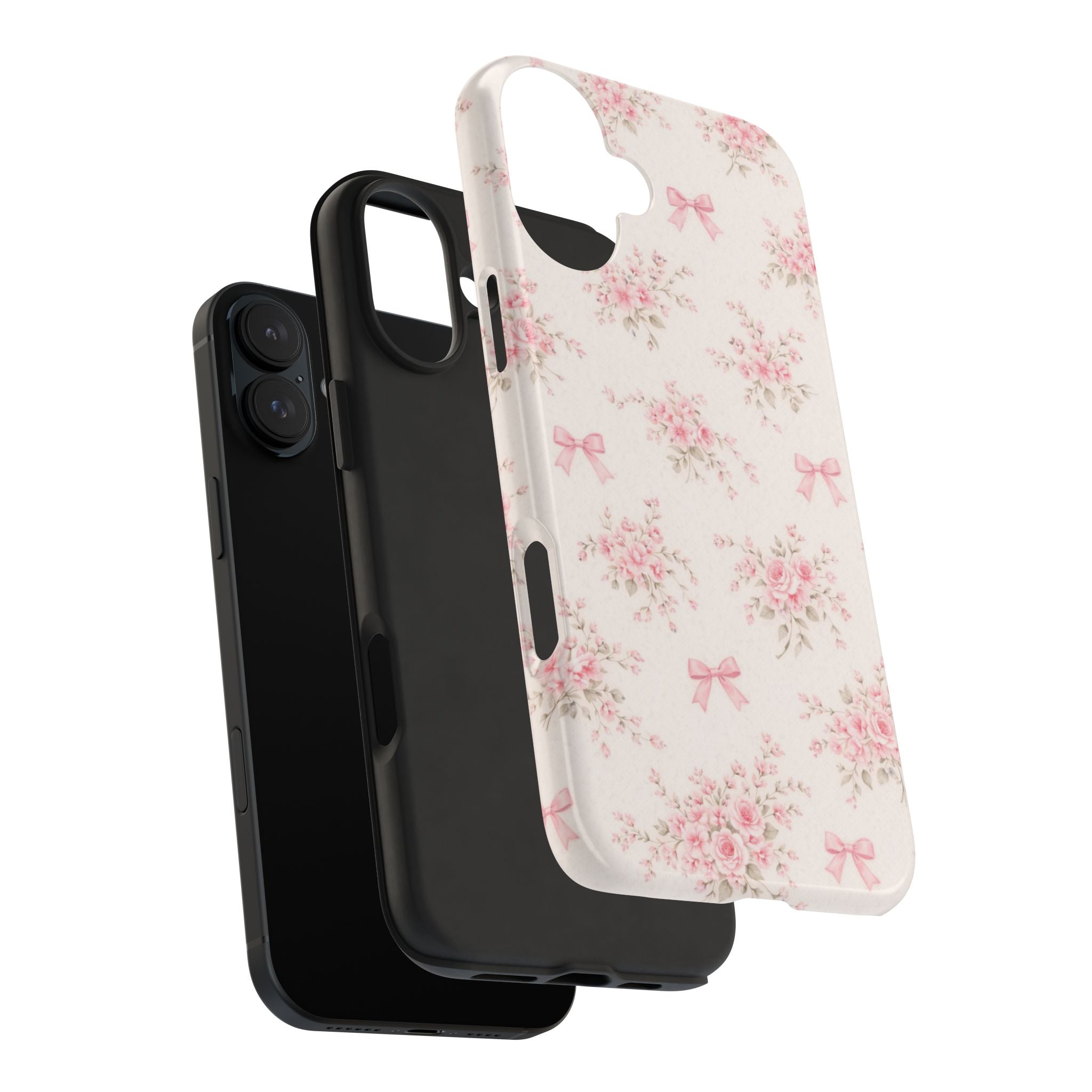 Pink Floral Bouquet iPhone Case, Vintage Roses Bows Pastel Pattern