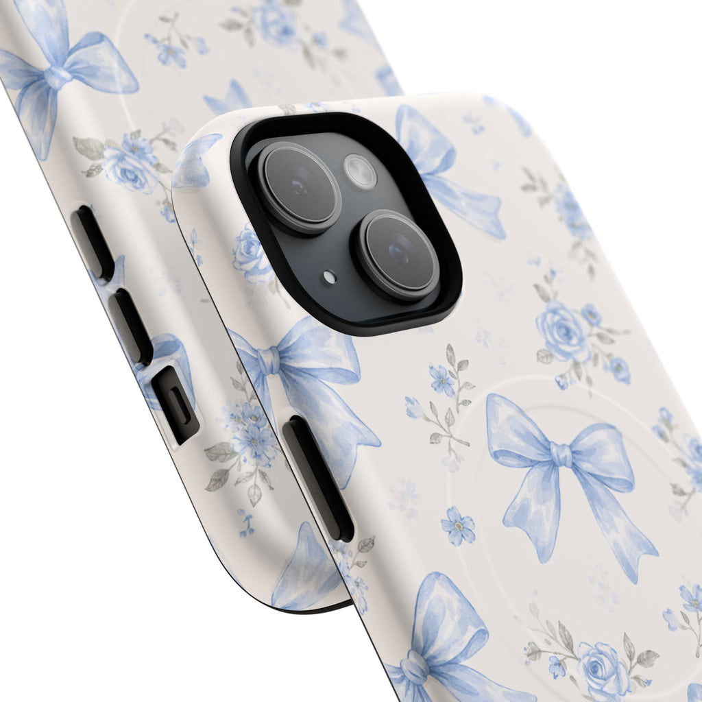 Floral Blue Bow iPhone Case – MagSafe Compatible