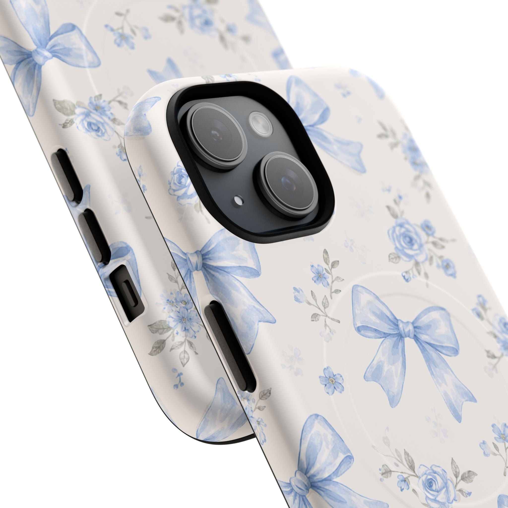Floral Blue Bow iPhone Case – MagSafe Compatible