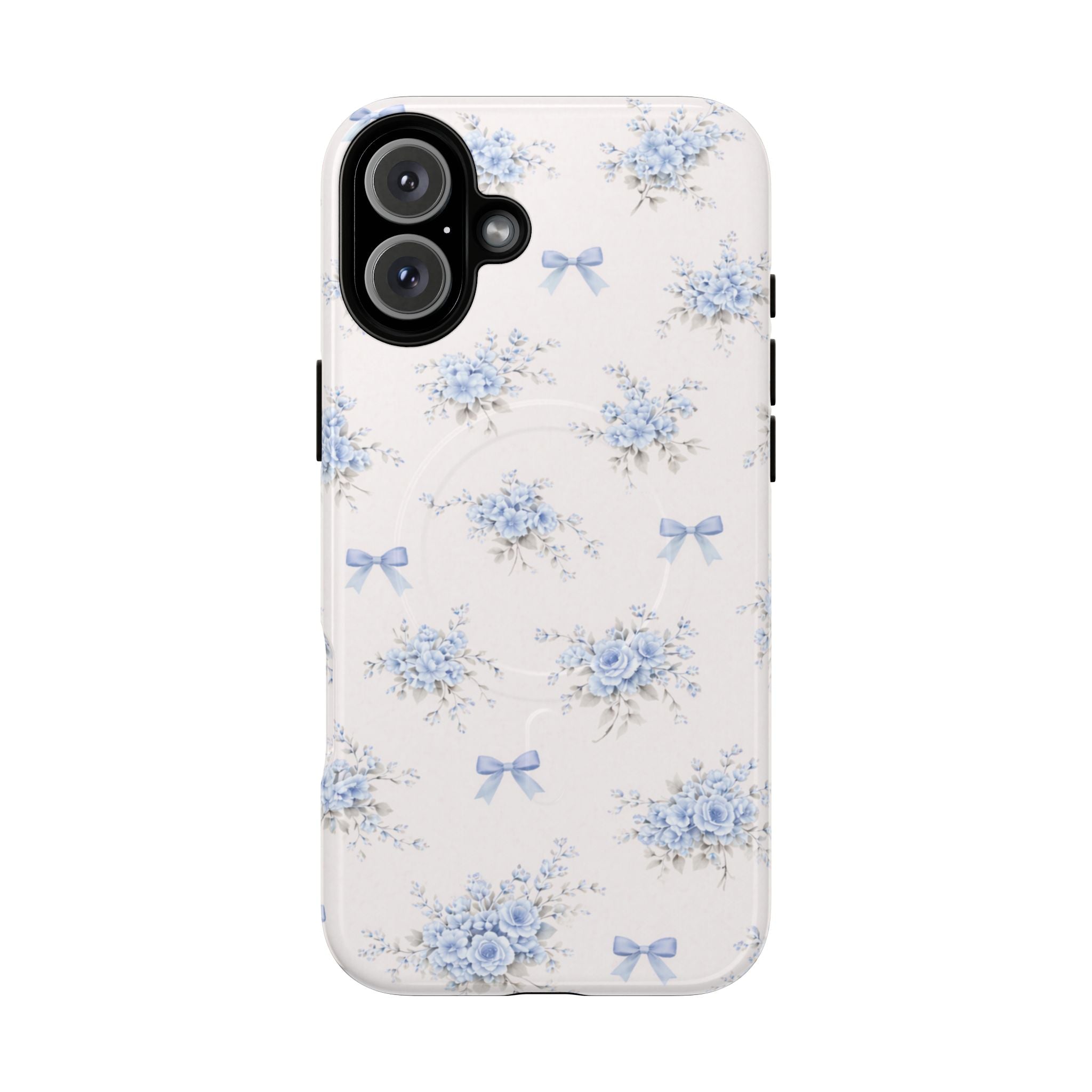 Blue Floral Bow iPhone Case – MagSafe Compatible