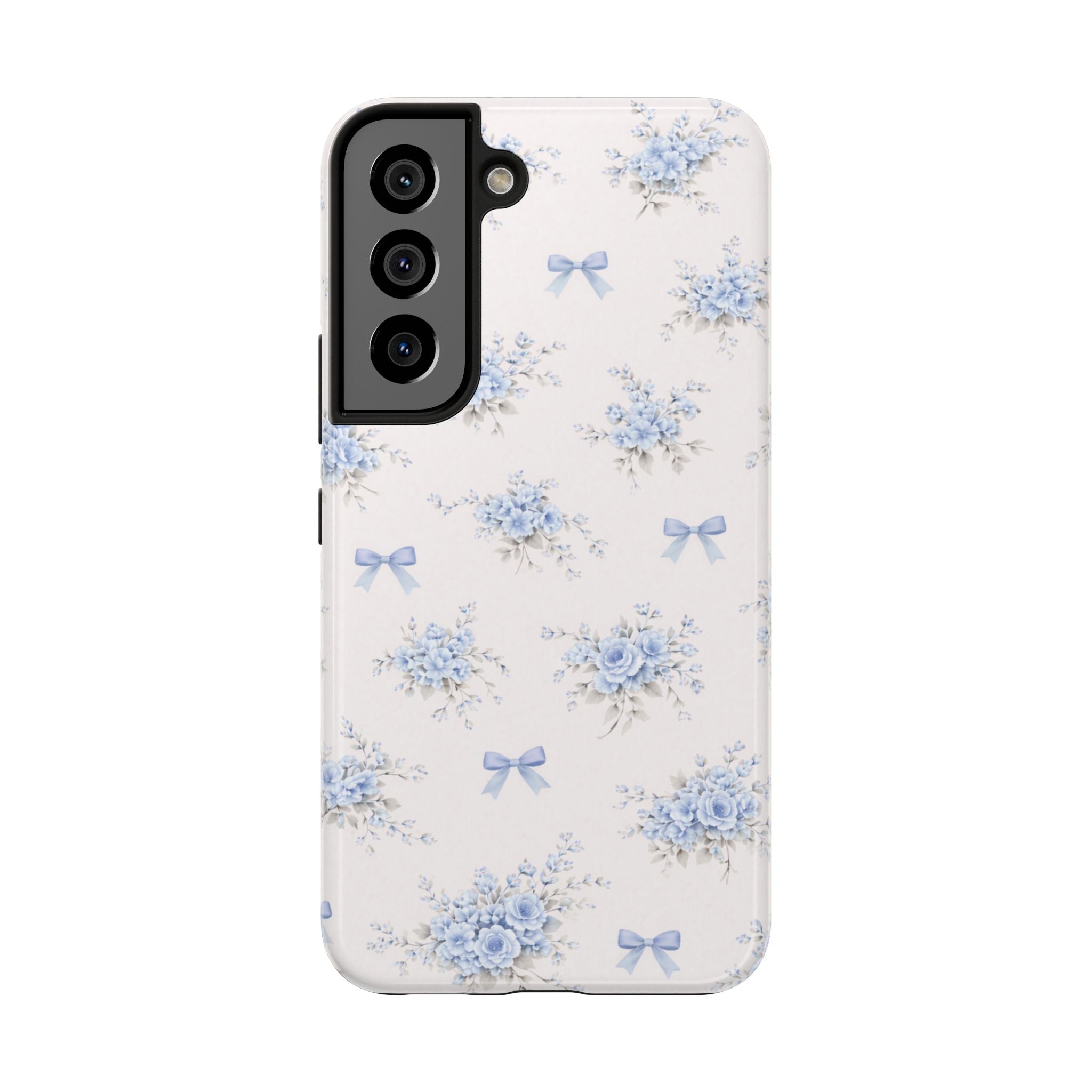 Blue Floral Bows Tough Samsung Galaxy Phone Case, Vintage Bouquet Pattern