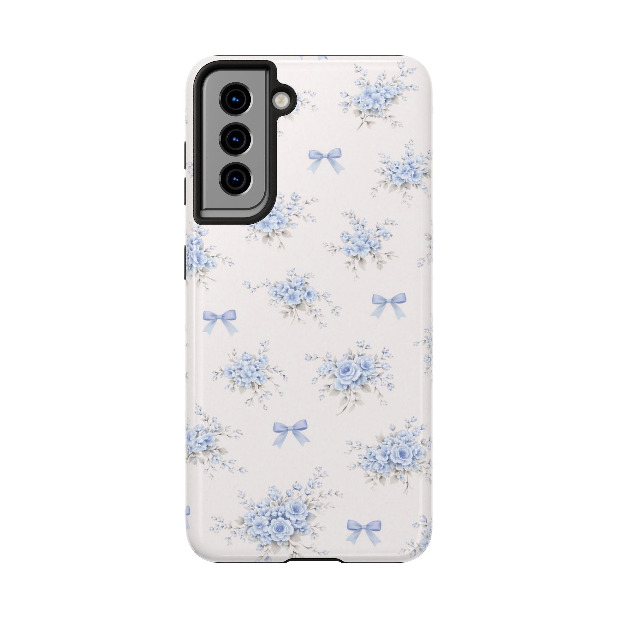 Blue Floral Bows Tough Samsung Galaxy Phone Case, Vintage Bouquet Pattern