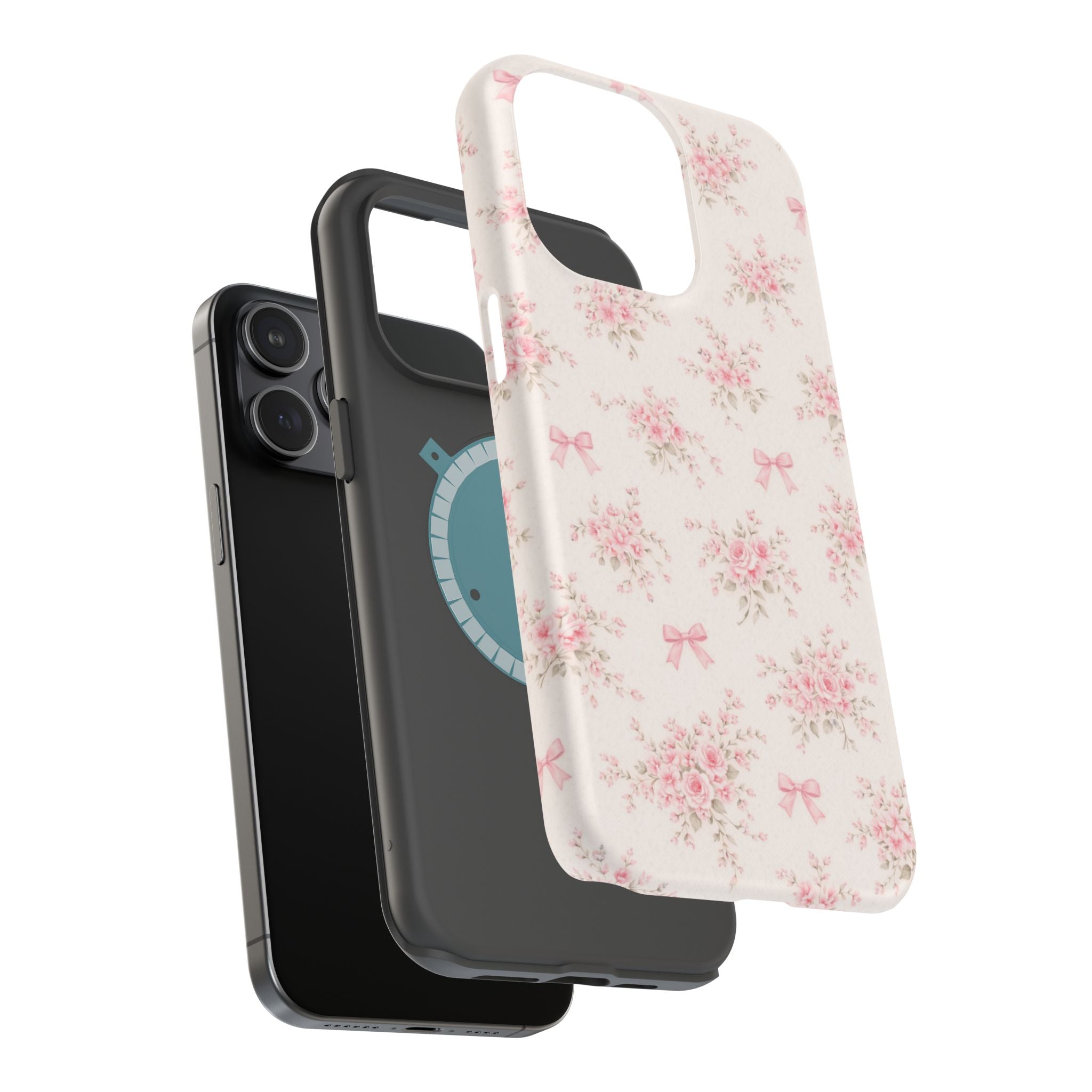 Pink Floral Bow Pattern Cases | Magnetic Impact-Resistant iPhone Case