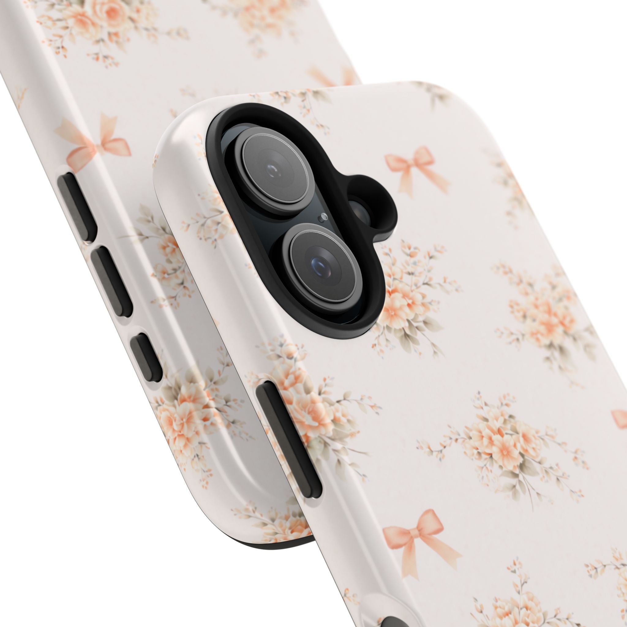Vintage Peach Floral Bouquet iPhone Case, Tough Pastel Bow Pattern