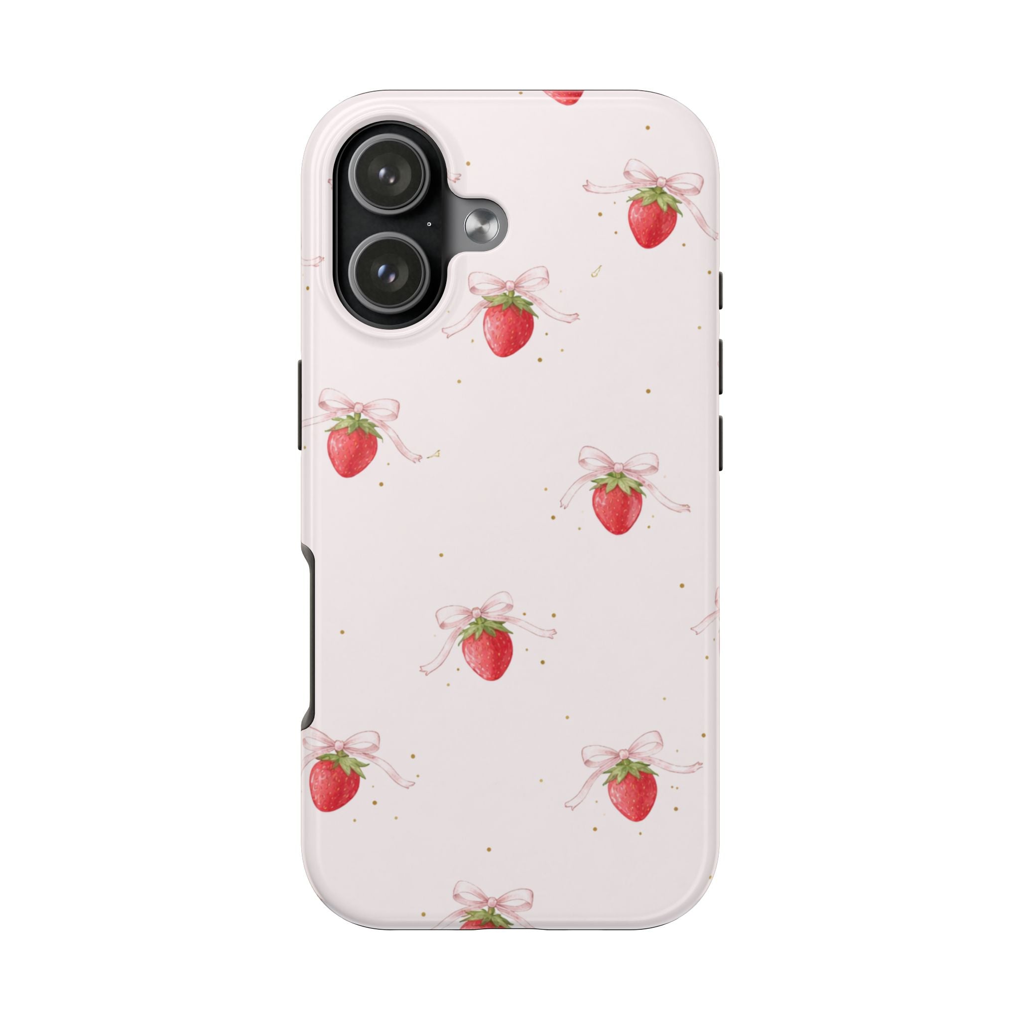 Pink Strawberry Pattern Tough Phone Case, Pastel Fruit Print