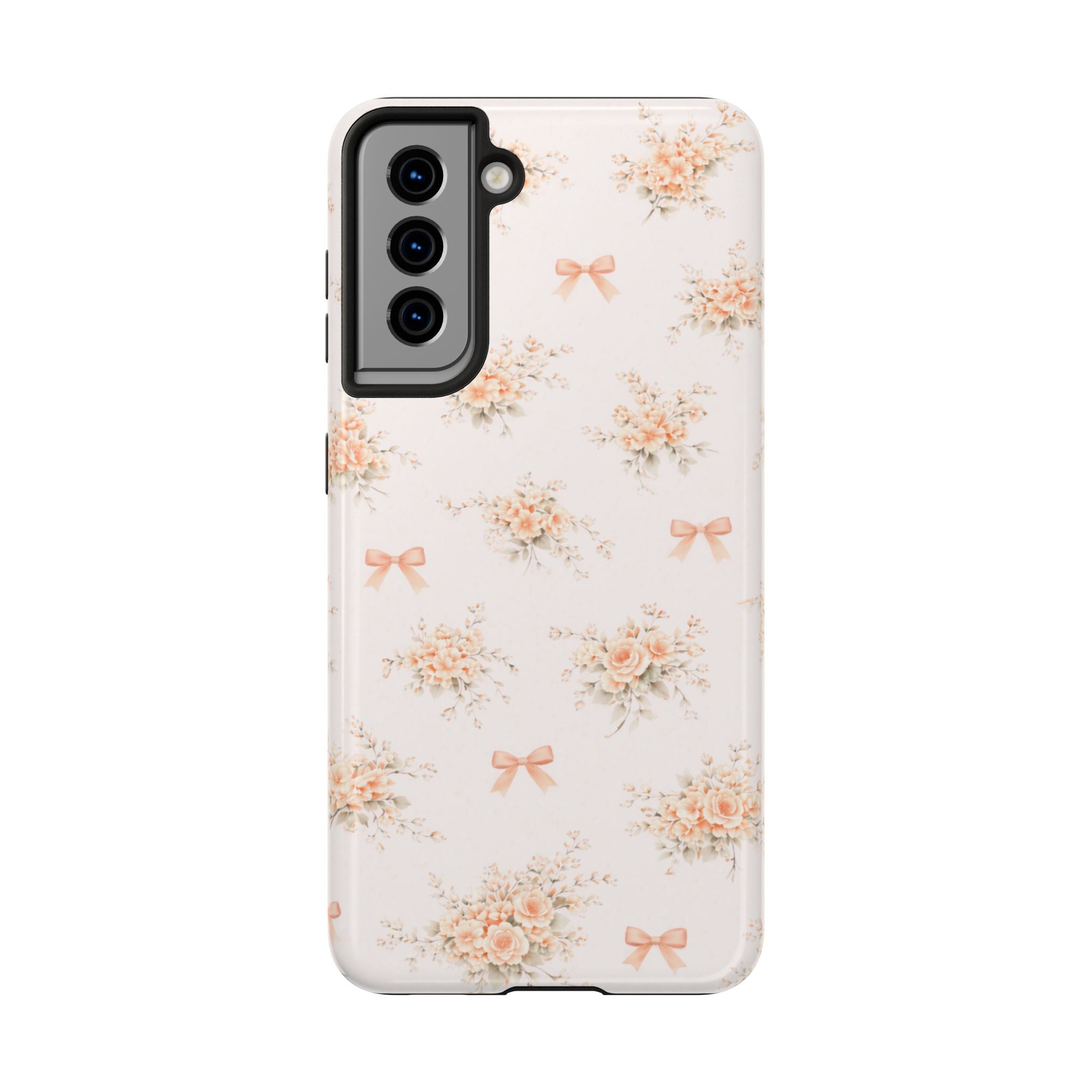 Vintage Peach Floral Bouquet   Samsung Galaxy  Case | Bow Pattern, Pastel Floral
