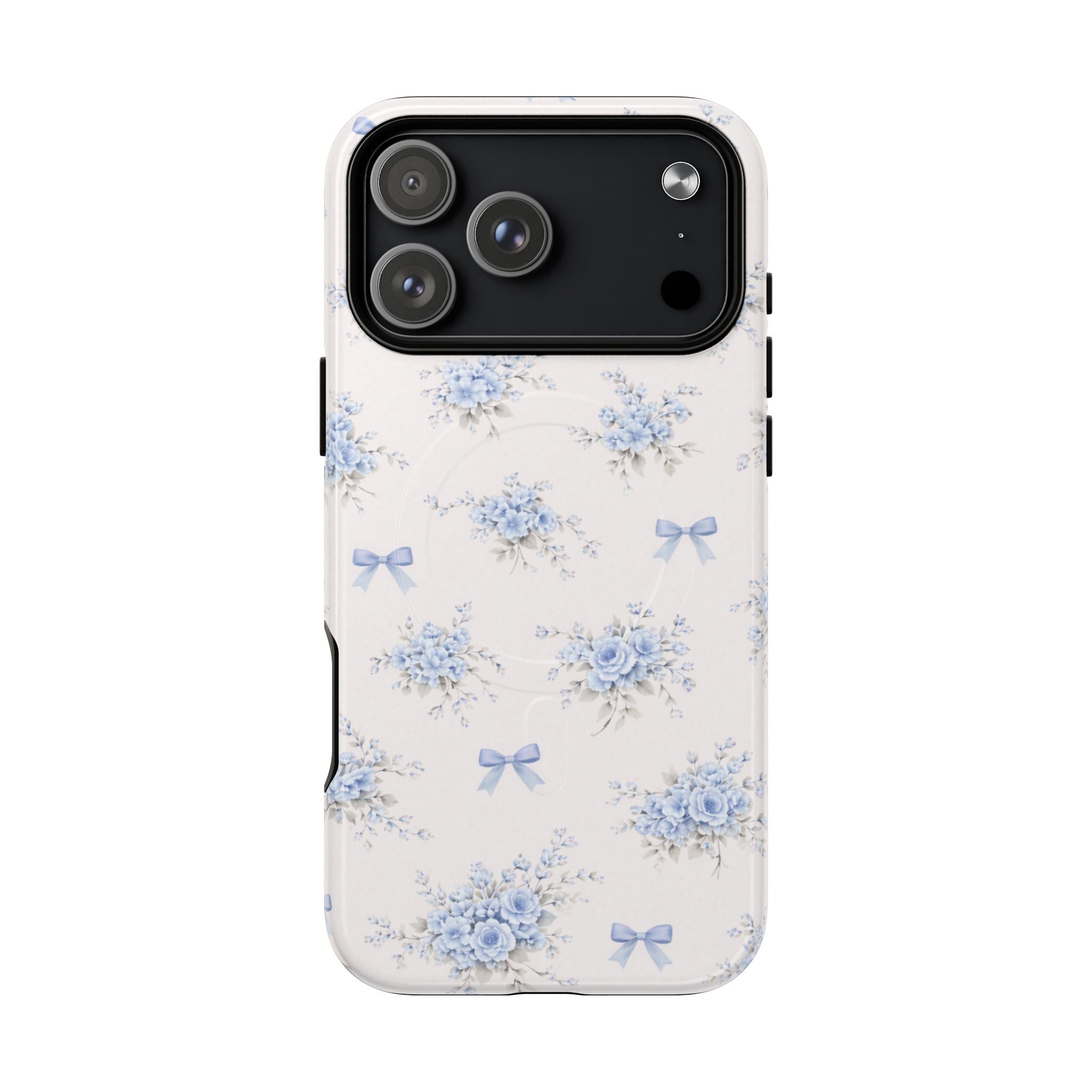 Blue Floral Bow iPhone Case – MagSafe Compatible