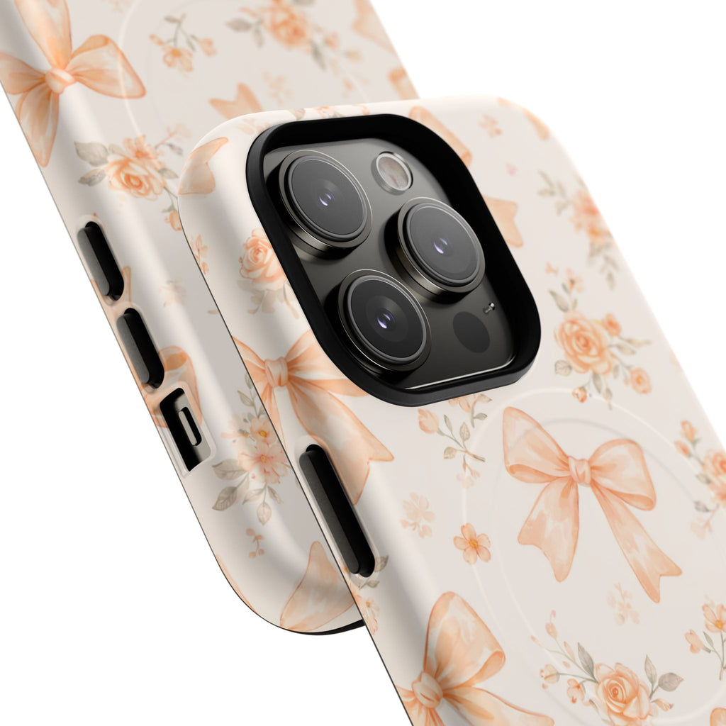 Floral Peach Bow iPhone Case – MagSafe Compatible