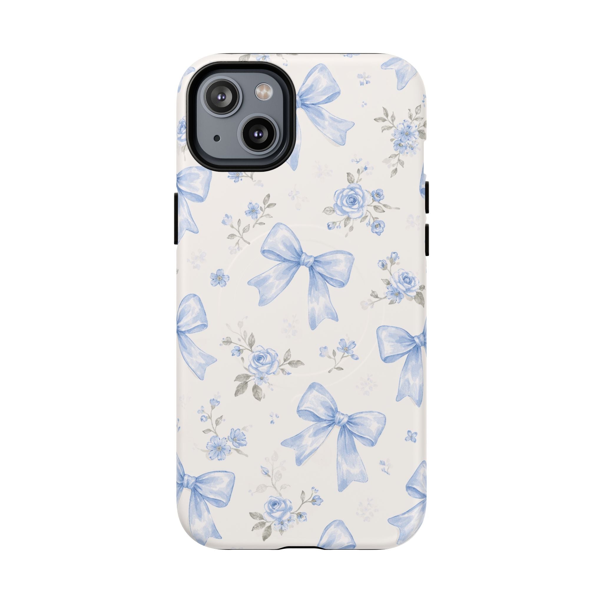 Floral Blue Bow iPhone Case – MagSafe Compatible